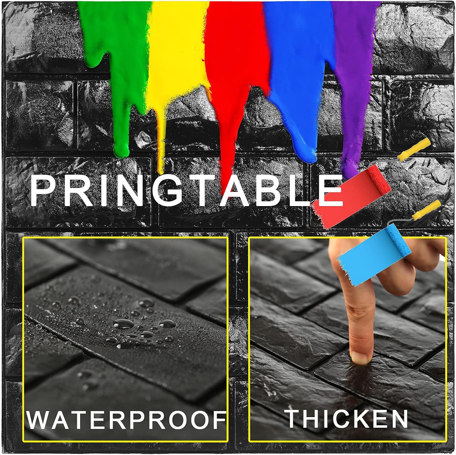 20paneles autoadhesivos 3D impermeables para pared, con ladrillos negros, se pueden pintar, papel tapiz con ladrillos falsos, paneles para