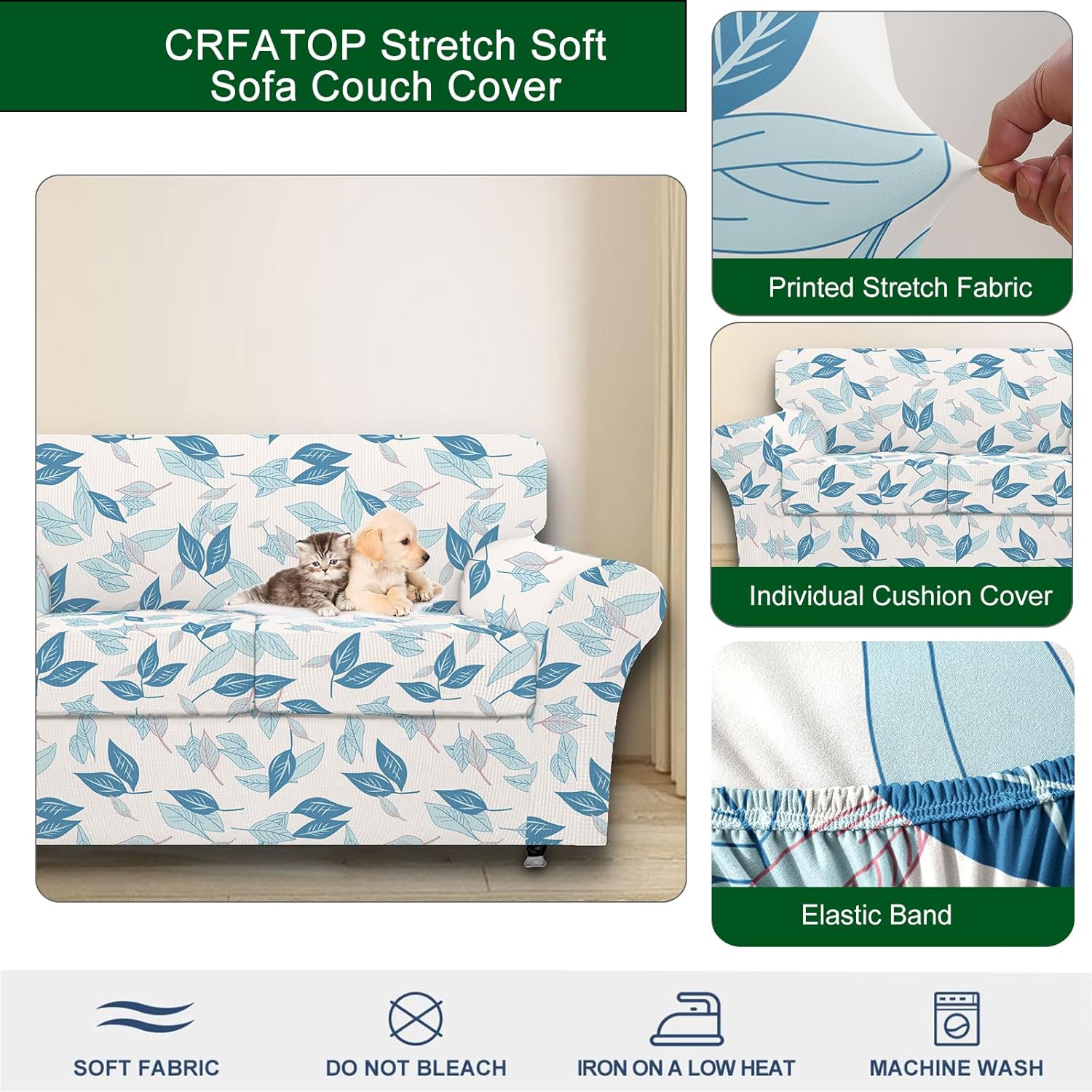 CRFATOP Fundas de sofá de 4 piezas para sofá de 3 cojines, fundas de sofá estampadas, funda elástica para sofá de 3 cojines separados, fundas de