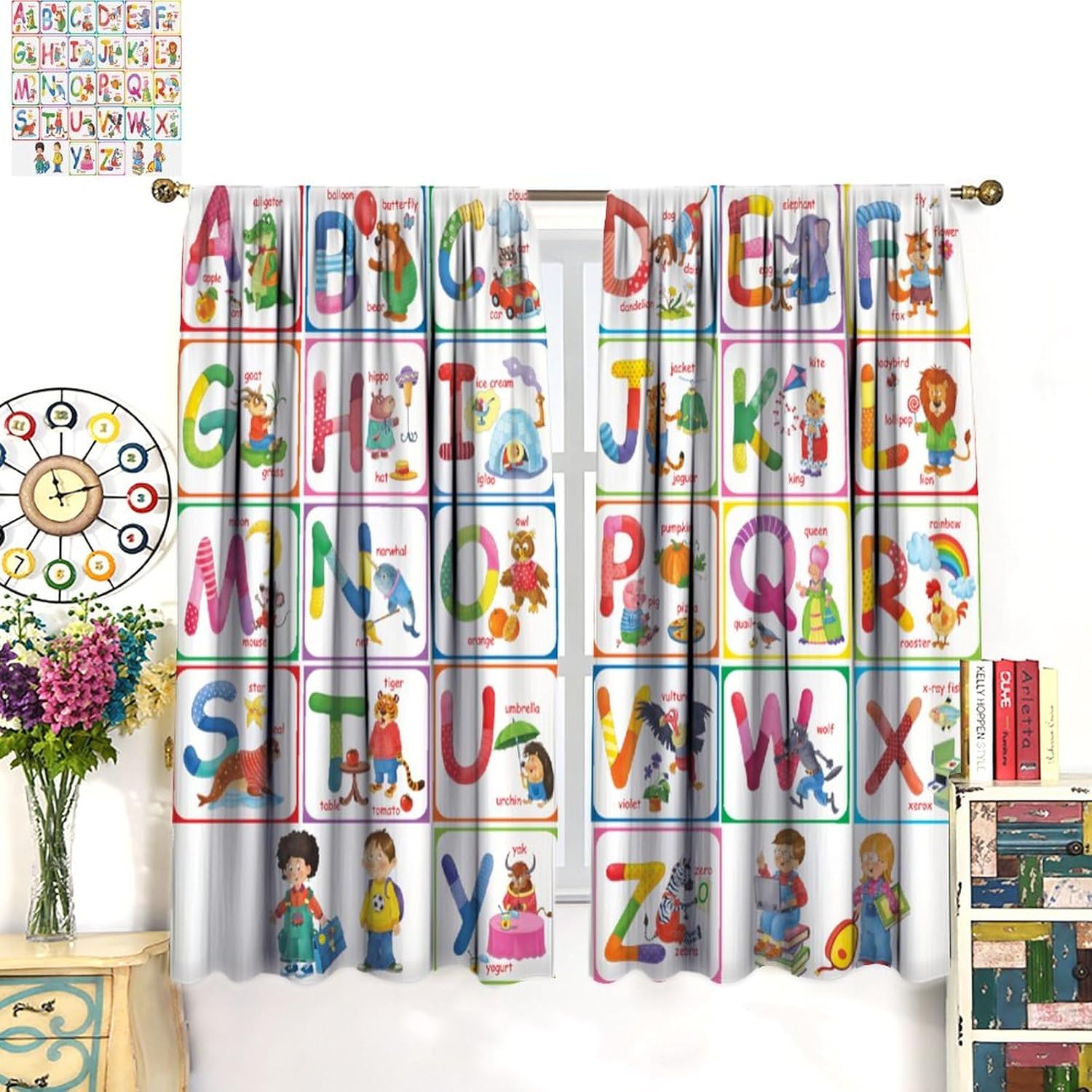 BAEKJIN Cortinas opacas con bolsillo para barra de barra de conocimiento del alfabeto, para biblioteca escolar, 2 paneles, decoración del hogar, 42