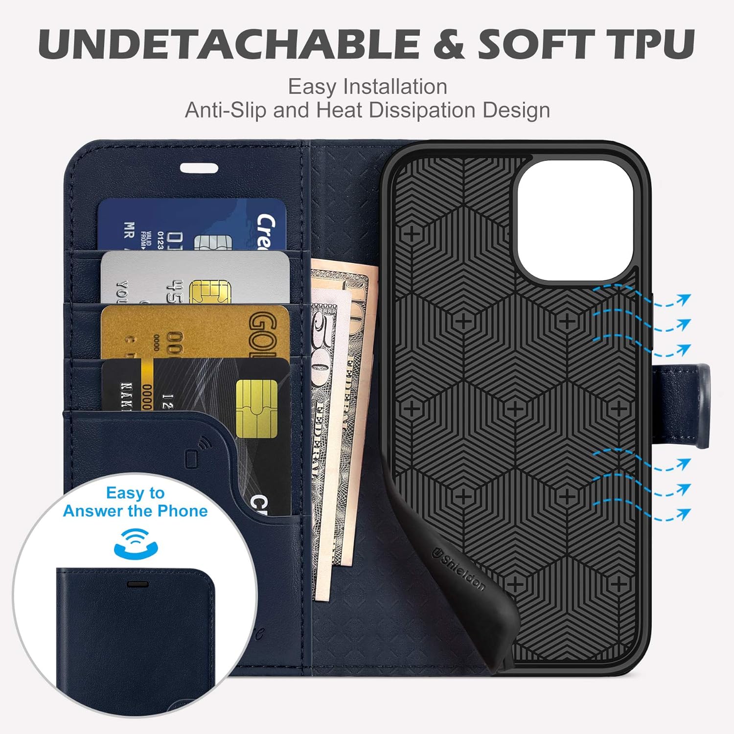 SHIELDON Funda para iPhone 12 Pro Max, funda de piel auténtica tipo cartera magnética a prueba de golpes, soporte para tarjetas RFID, compatible con