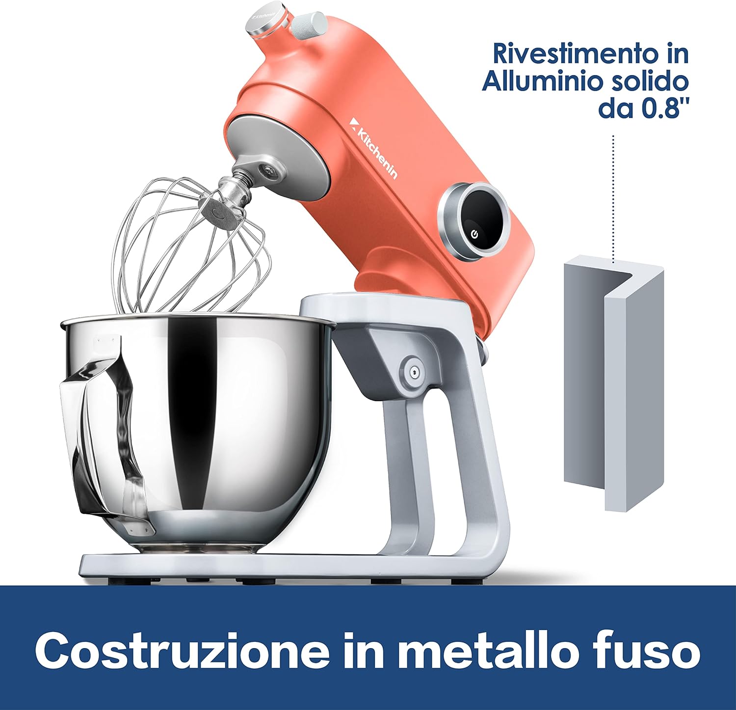 Kitchenin Mezclador de soporte de metal, mezclador de alimentos de 5.3 cuartos de galón de 8 velocidades, mezclador de masa de motor CC de 400