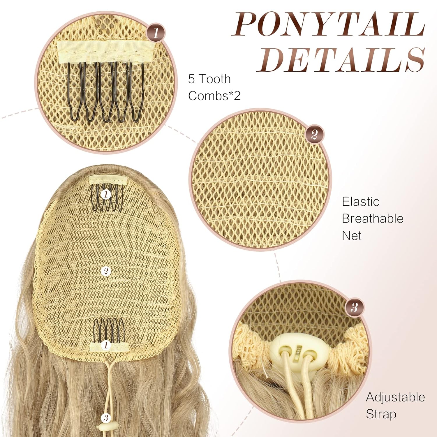 FESHFEN Extensiones de cola de caballo largas y onduladas con cordón, extensiones de cola de caballo con clip, extensiones de cola de caballo con