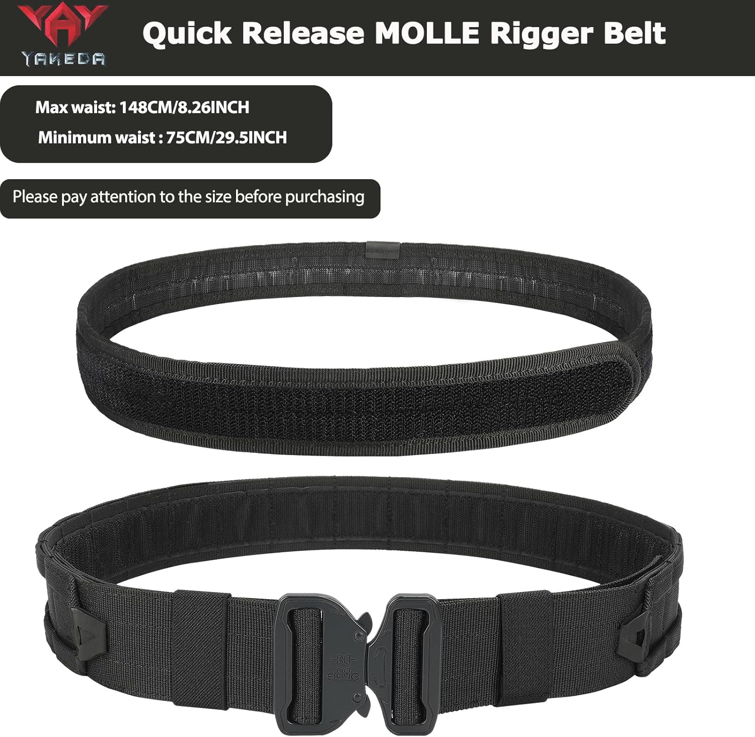 YAKEDA Molle – Cinturón táctico de combate para cinturón de combate de liberación rápida, cinturón de airsoft, cinturones resistentes, 8 piezas