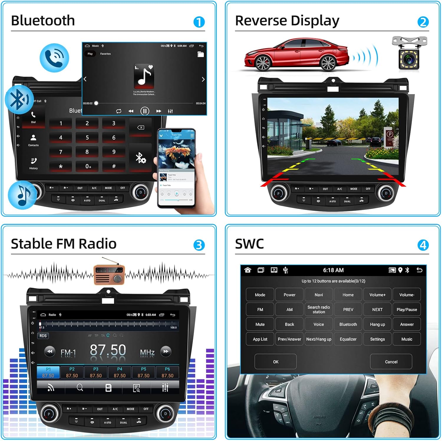 Podofo Estéreo de coche Android 13 para Honda Accord 7th 2003 2004 2005 2006 2007 con navegación GPS, pantalla táctil de 10.1 pulgadas estéreo de