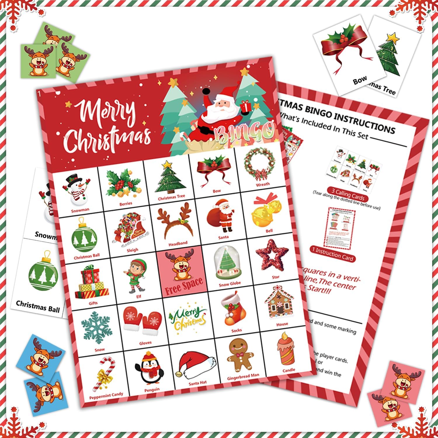46 tarjetas de juego de bingo de Navidad para 30 jugadores, juegos de fiesta de Navidad para niños, actividades en el aula