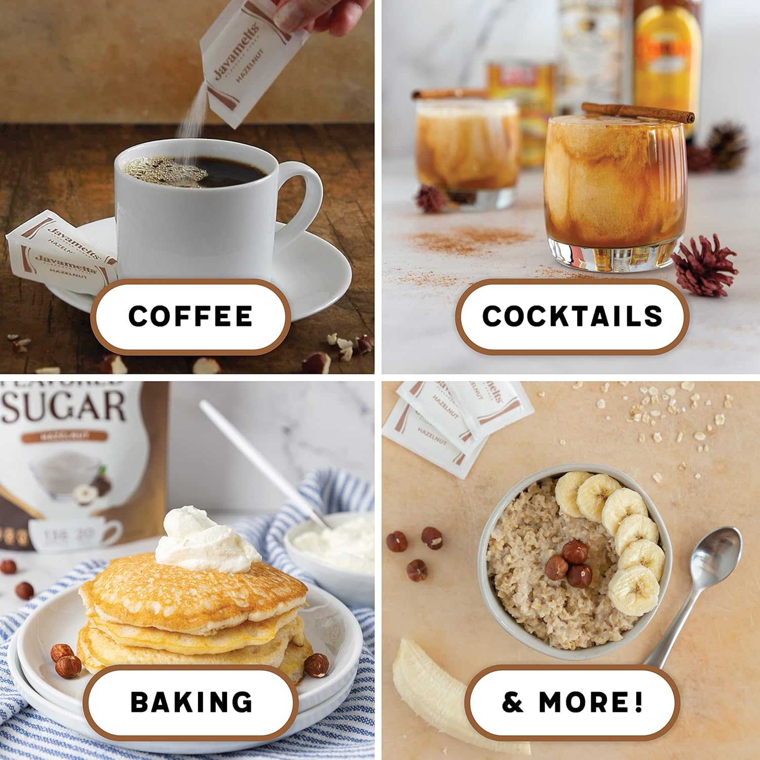 JAVAMELTS Azúcar con sabor a avellana, añade sabor a tu café o té, o al hornear dulces, sin OMG, sin lácteos, sin gluten, kosher, (bolsa de 1.5