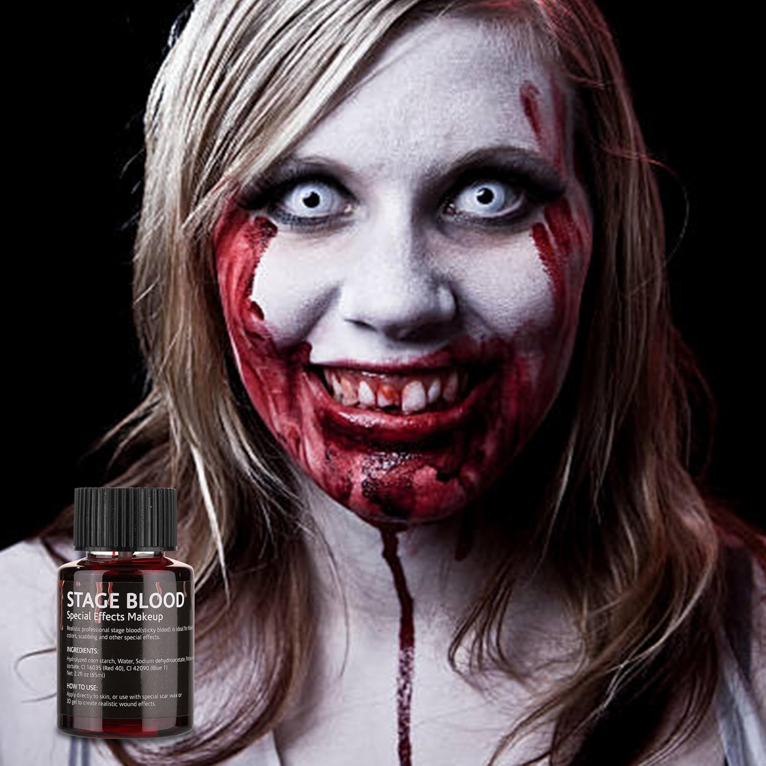 Sangre falsa de escenario, 2.2 oz de sangre falsa comestible efecto realista, maquillaje de sangre pegajosa para ojos, goteos, dientes, boca, nariz,