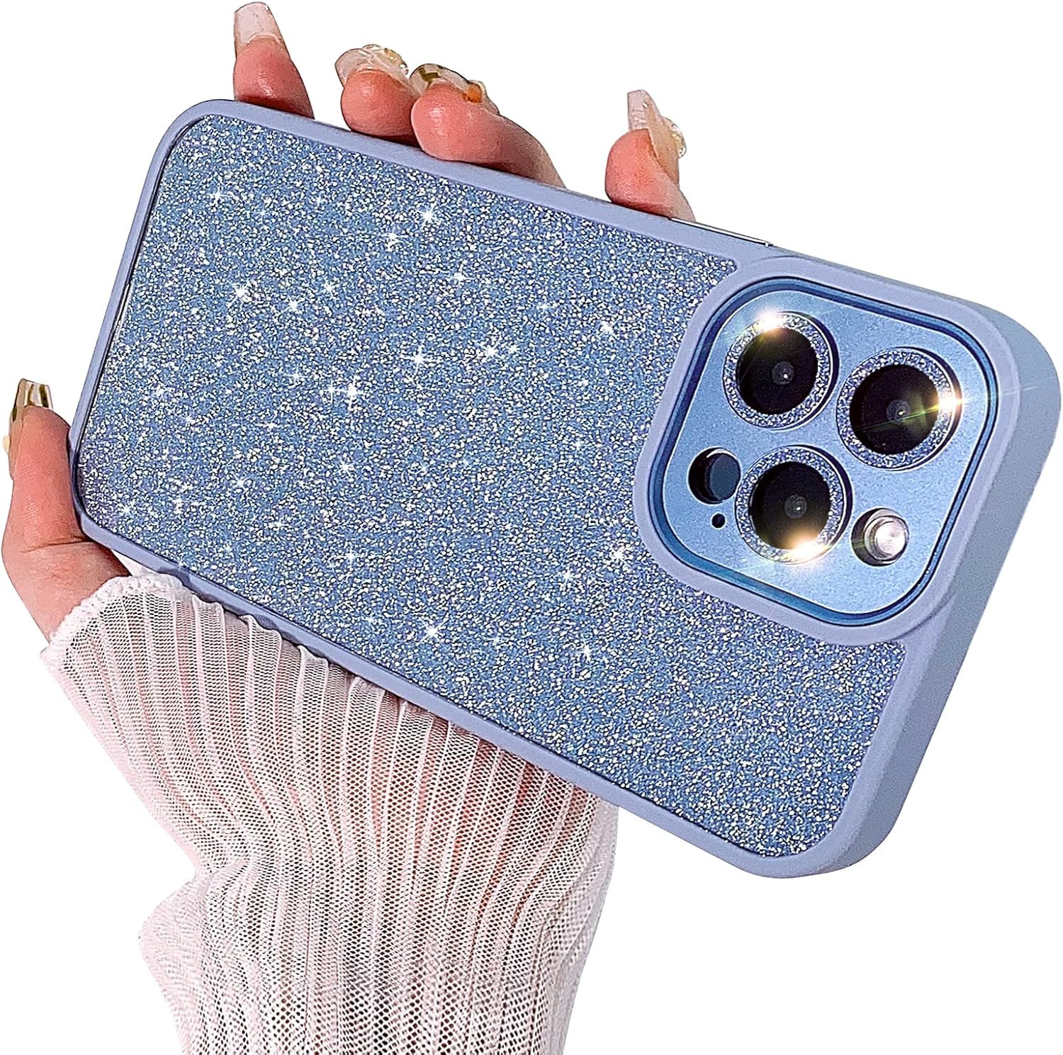 NITITOP Funda compatible con iPhone 13 Pro Max con brillantina, lente de diamante de lujo para niñas y mujeres, patrón de hardware, silicona, PC con