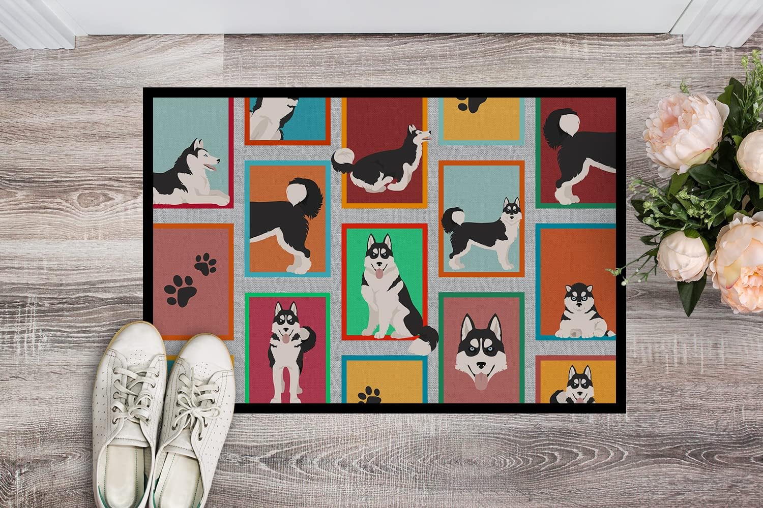 Caroline’s Treasures MLM1114JMAT Lots of Siberian Husky Doormat 24×36 Front Door Mat Indoor Outdoor Rugs for Entryway, Non Slip Washable Low Pile,