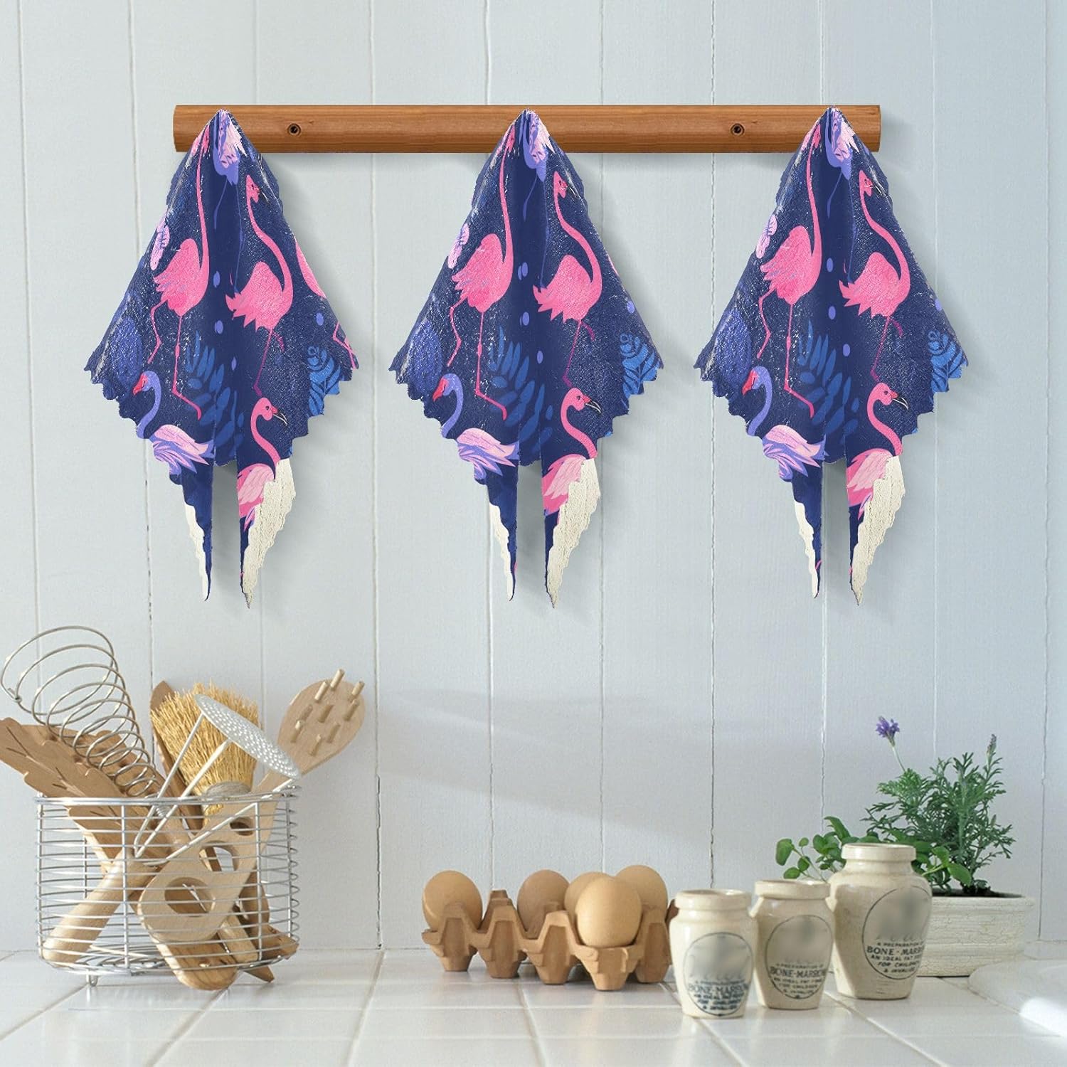 Toalla absorbente de microfibra rosa y azul Flamingo Juego de toallas de té de vacaciones Terry paño de cocina toallas de mano colgantes
