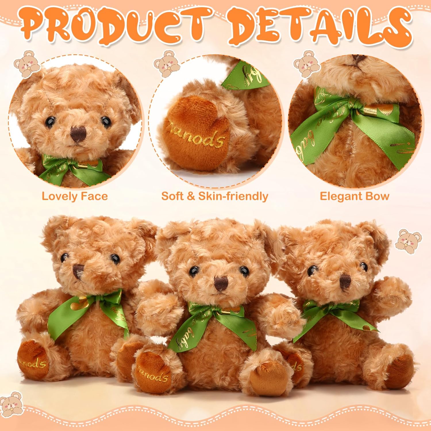 10 piezas de osos de peluche suave, lindos osos para niños y niñas, cumpleaños, día de San Valentín, baby shower, oso recuerdo de fiesta (marrón