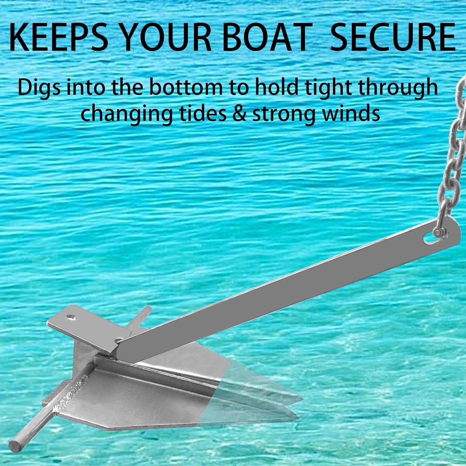 ISURE MARINE Boat Fluke Style – Kit de anclaje de acero galvanizado de 13 libras, incluye ancla, cuerda, cadena y grilletes
