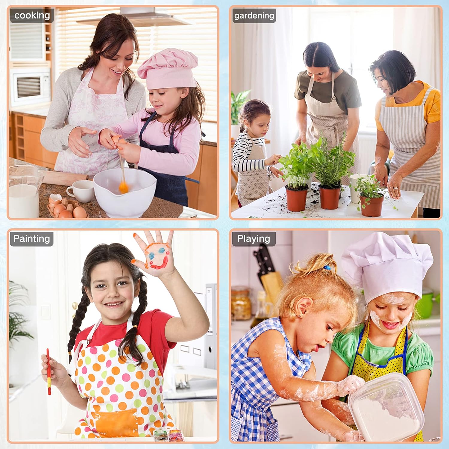 Sinestour Delantal y sombrero de chef para perros y niños, juego de 3 delantales de cocina con bolsillos para niña