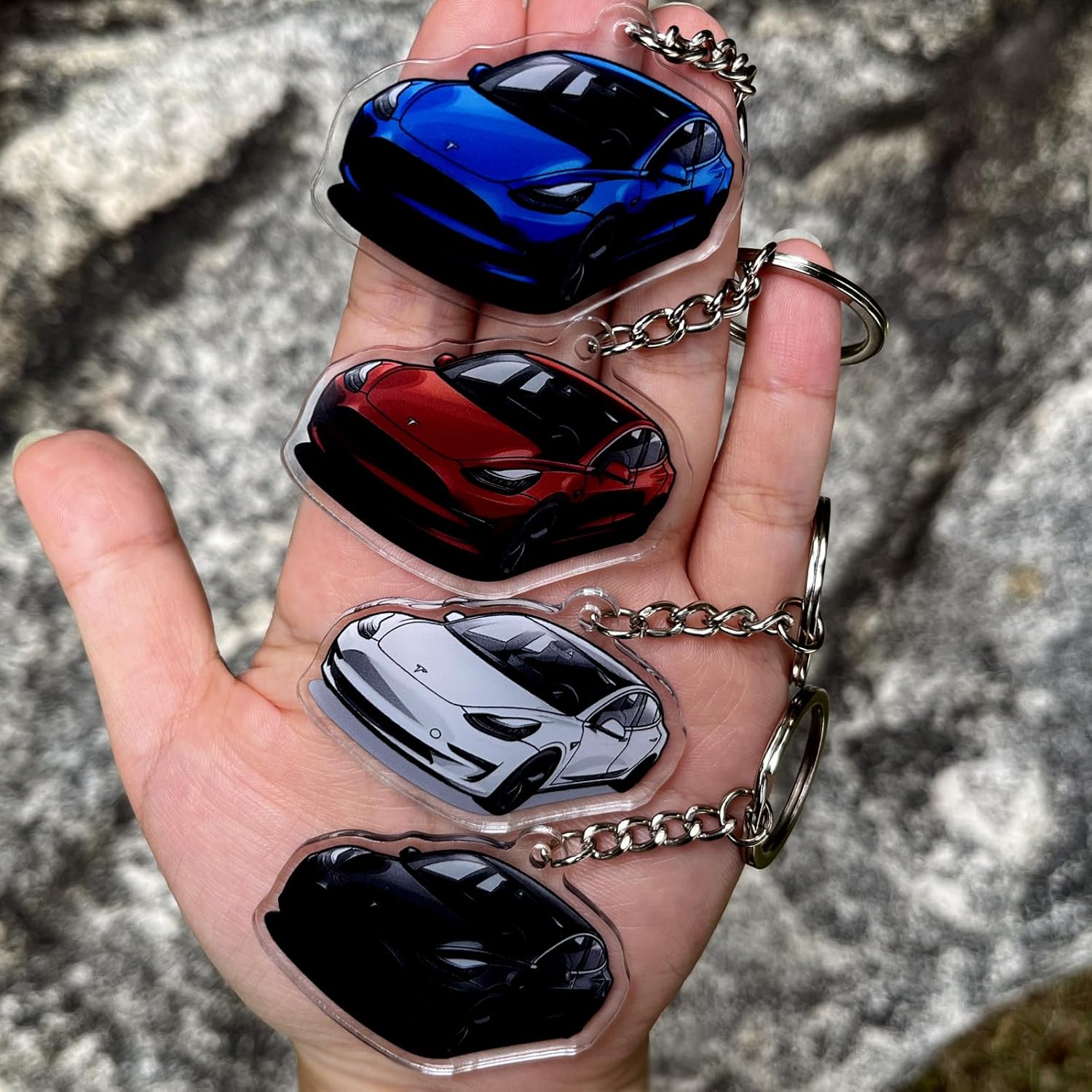 KIKIMO Llavero para accesorios Tesla Model 3, llavero acrílico compatible con modelos 3 2017 2018 2019 2020 2021 2022 2023