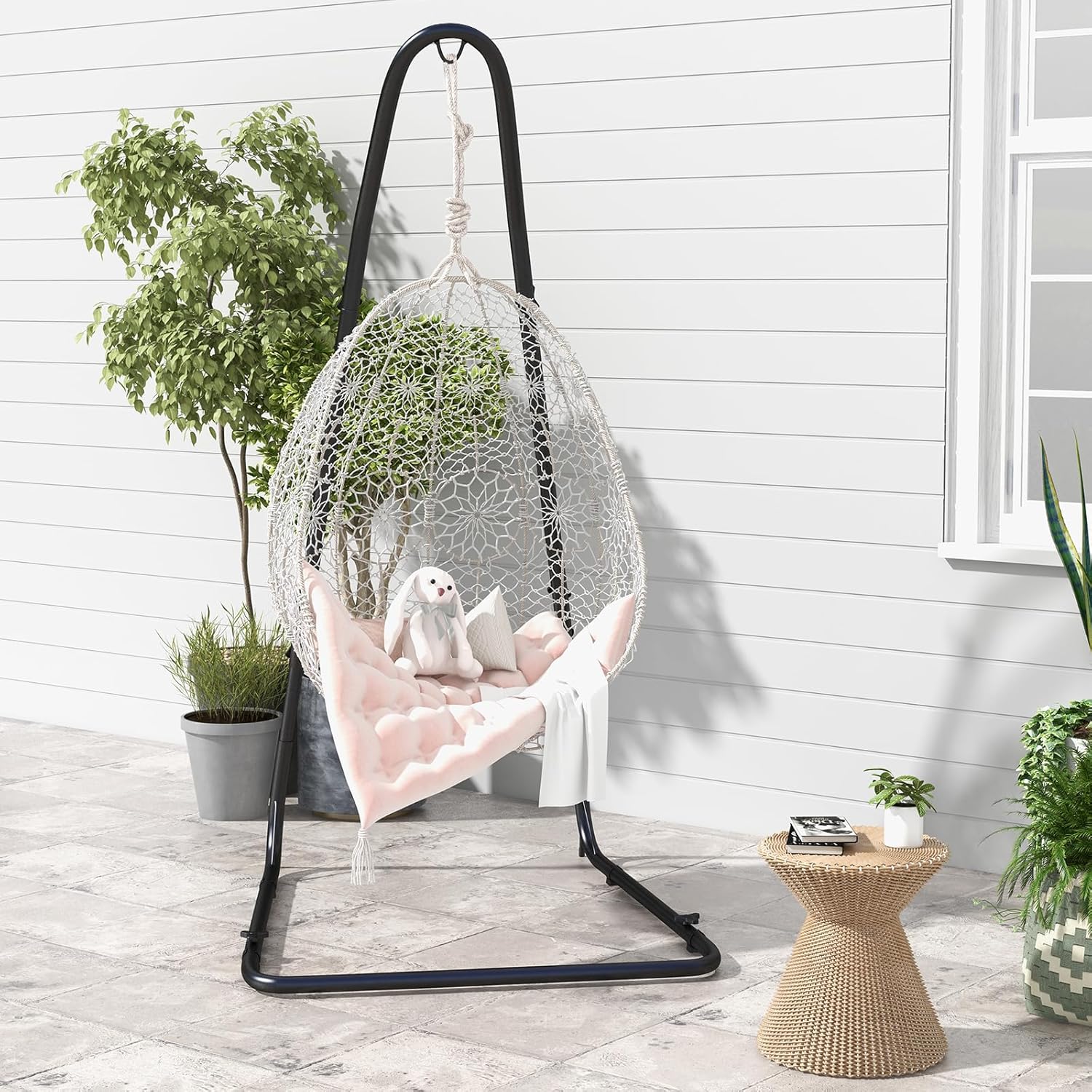 Giantex Soporte de hamaca para exterior, soporte de columpio de metal resistente con gancho de seguridad y cadena resistente, soporte de silla