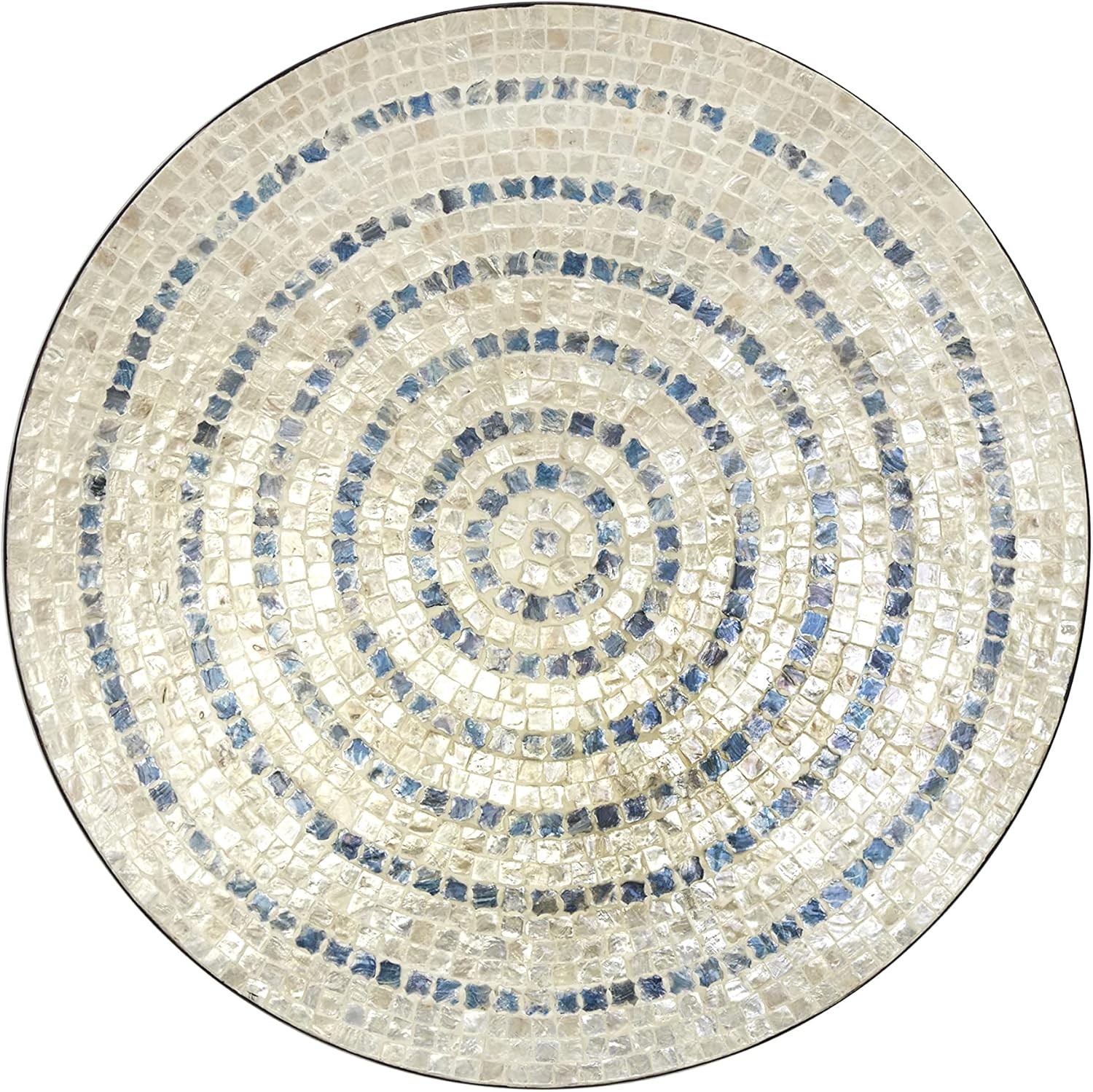 Deco 79 Placa de concha de nácar hecha a mano, decoración de pared para el hogar, escultura de mosaico con detalles azules, arte de pared de 27 x 4