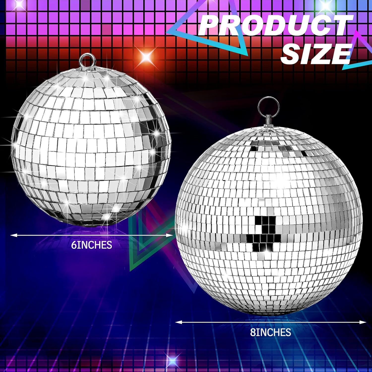 Marsui Paquete de 2 bolas grandes de discoteca plateadas, espejo reflectante, bola de discoteca, adorno de bola de discoteca para fiestas,