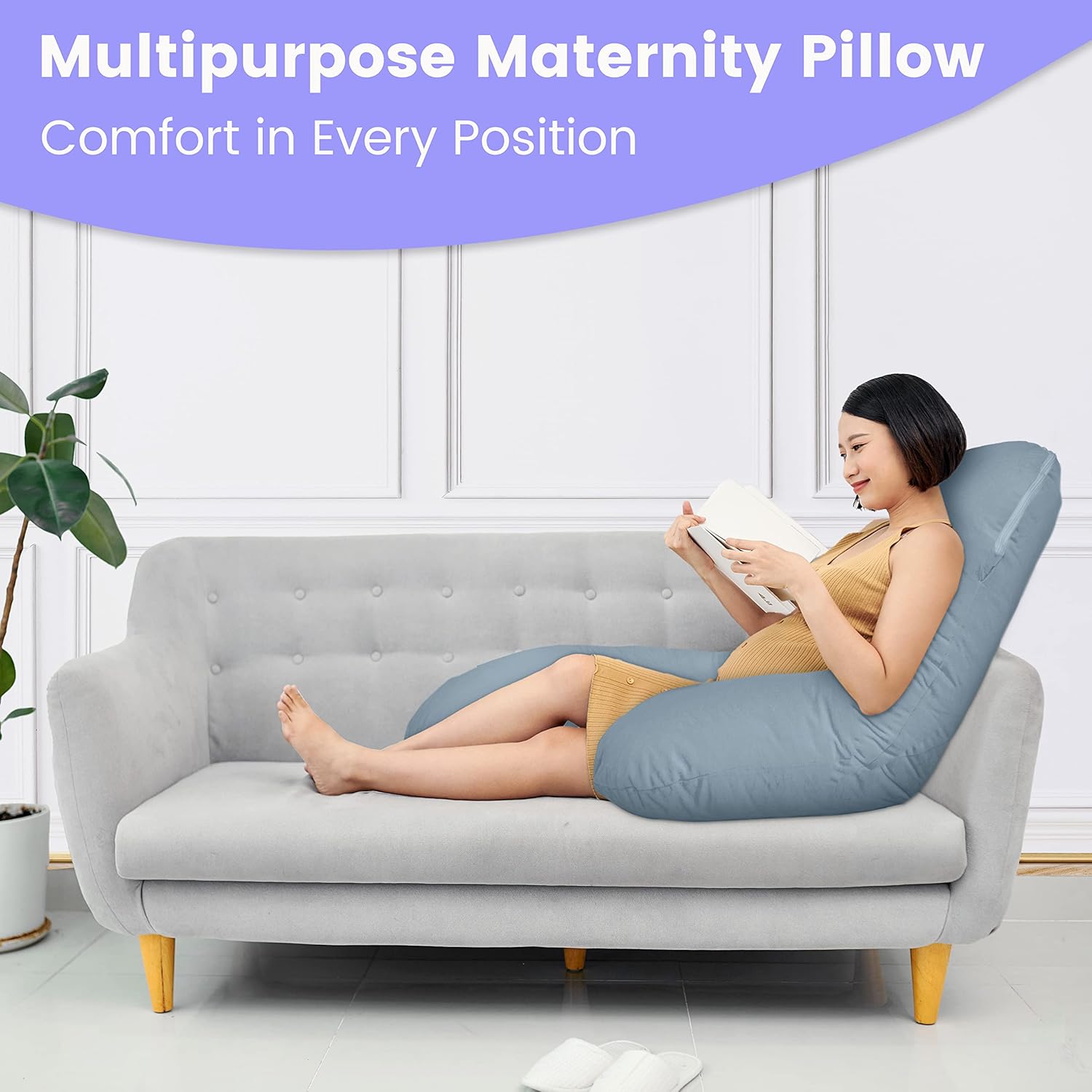 Almohadas de embarazo para dormir, almohada de cuerpo completo en forma de U, almohada de maternidad refrescante de 55 pulgadas para mujeres