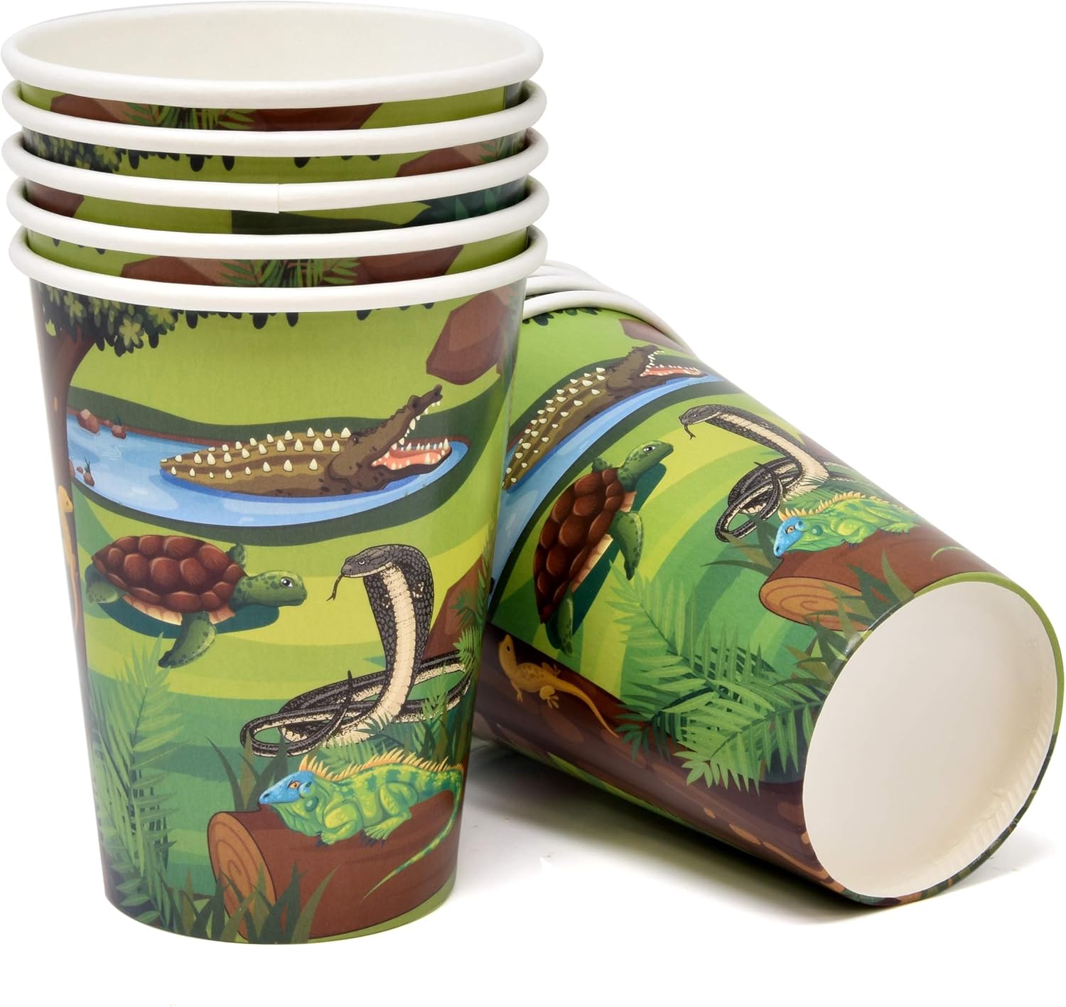 Set de suministros para fiestas de serpiente de lagarto de reptil, 24 platos de papel de 24 platos de 24 7 pulgadas, 24 tazas de 9 onzas y 50