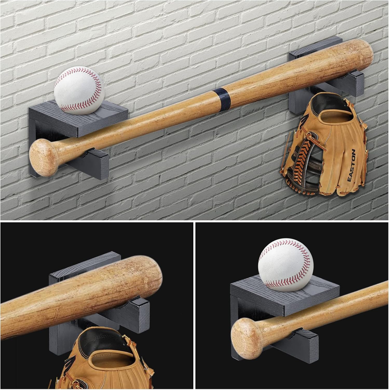 Soporte de pared para bate de béisbol, soporte para bate de sóftbol para pantalla horizontal y vertical, bate de béisbol de madera maciza protege