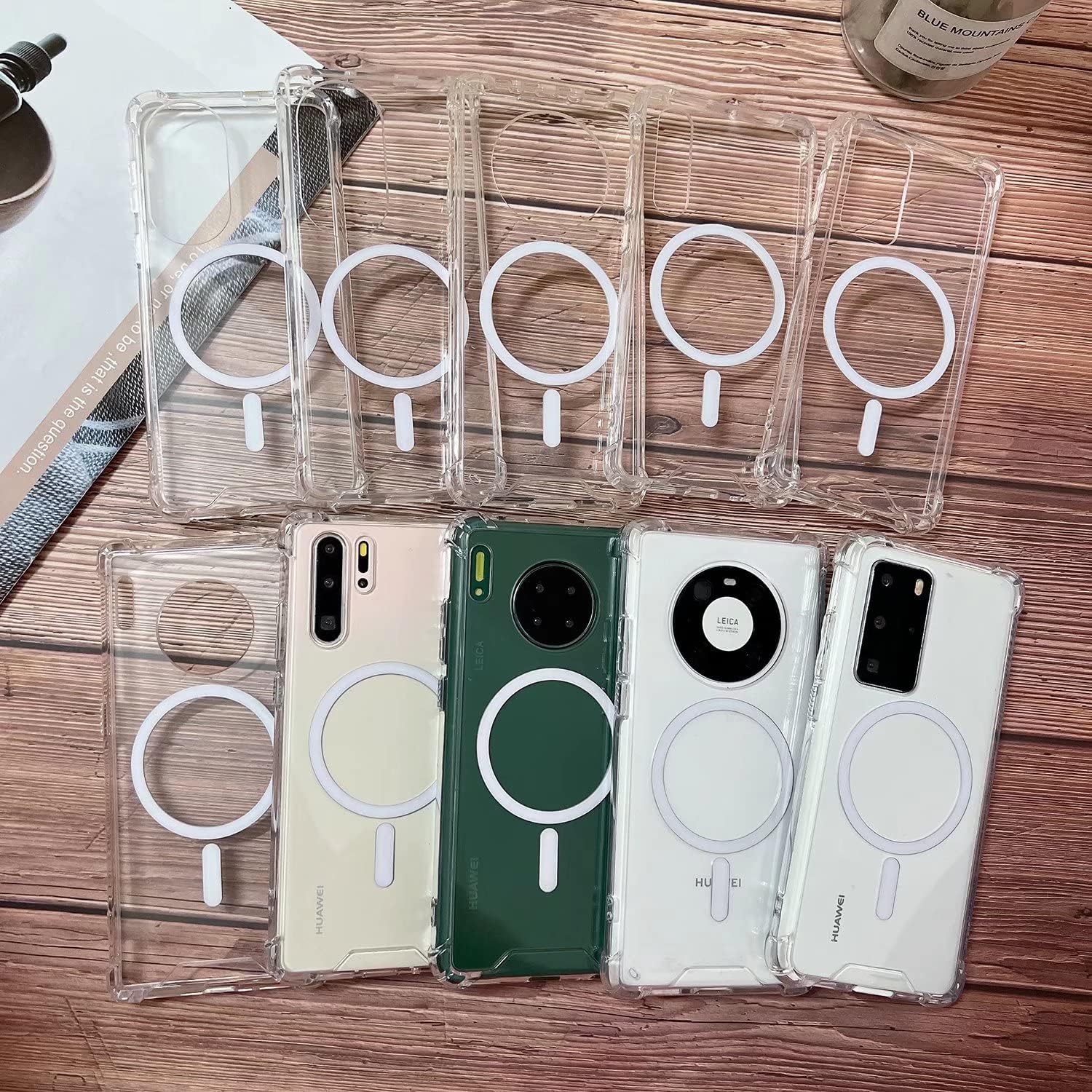 Funda magnética transparente para Huawei P50 Pro compatible con MagSafe, funda de silicona suave TPU parachoques Slim Fit duro trasero a prueba de