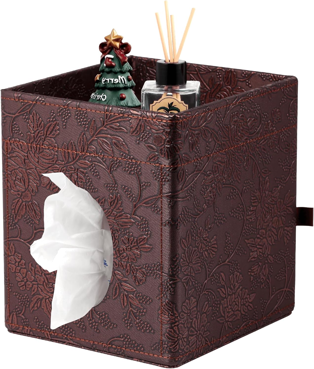 Funda para caja de pañuelos, soporte cuadrado de piel sintética con bandeja de almacenamiento superior para bañoencimeramesita de nochemesa de