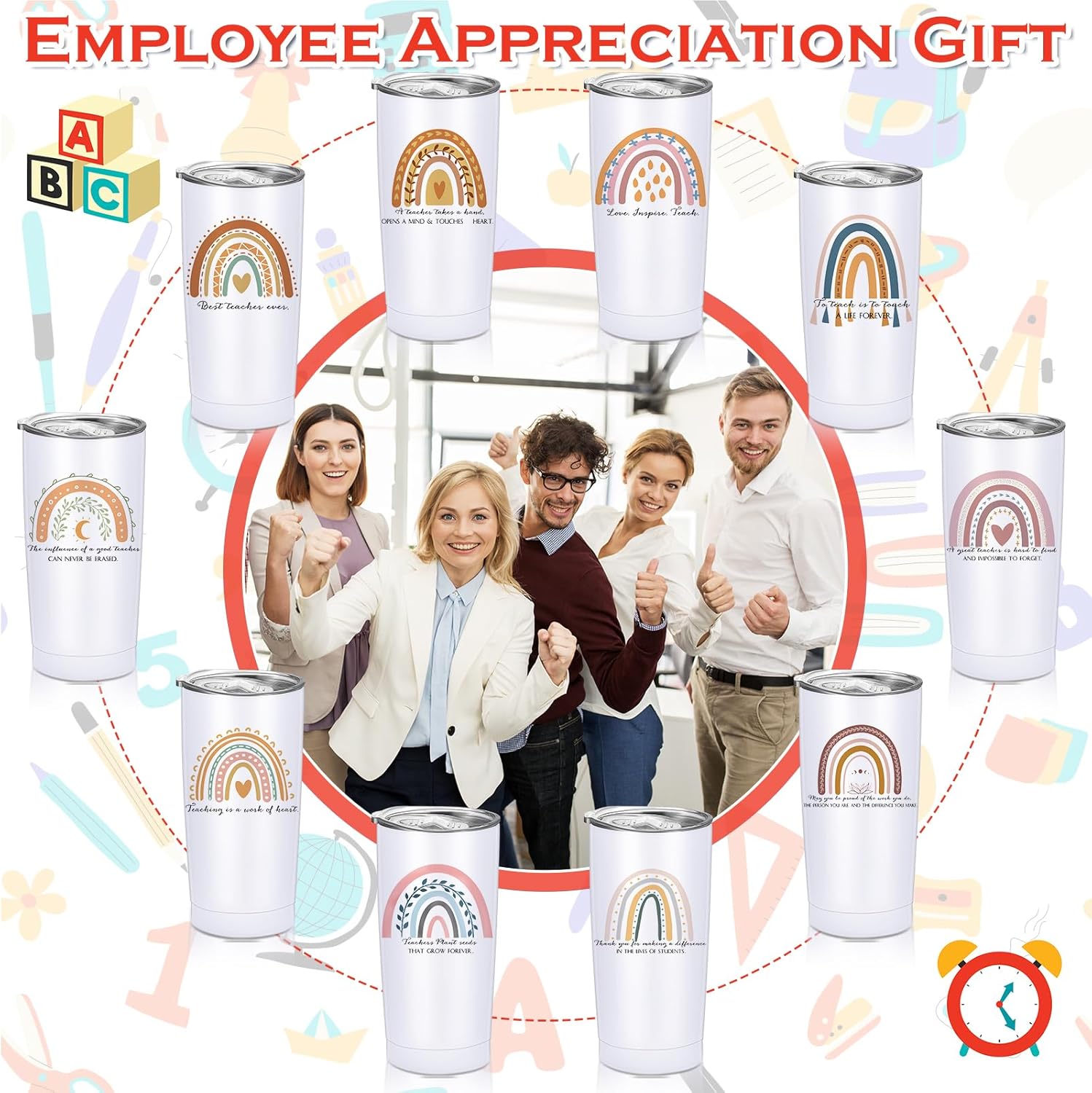 Inbagi Regalos de agradecimiento a los profesores, vaso de acero inoxidable con tapas, agradecimiento, arco iris, regalo de fin de año para el día
