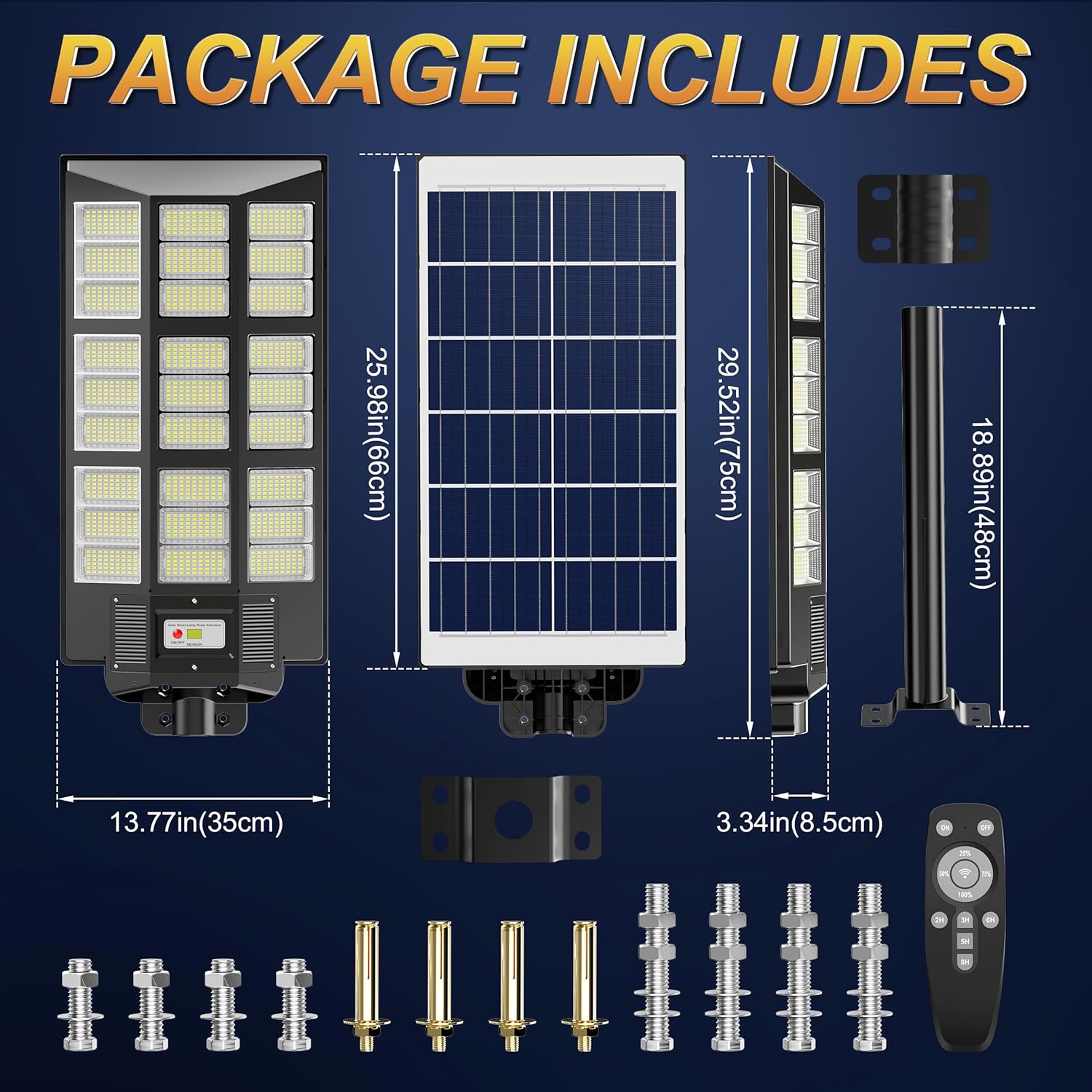 ASCAKE Luces solares de calle, 1458 LED de 3200 W, sensor de movimiento, luces solares para exteriores con control remoto, luces solares de