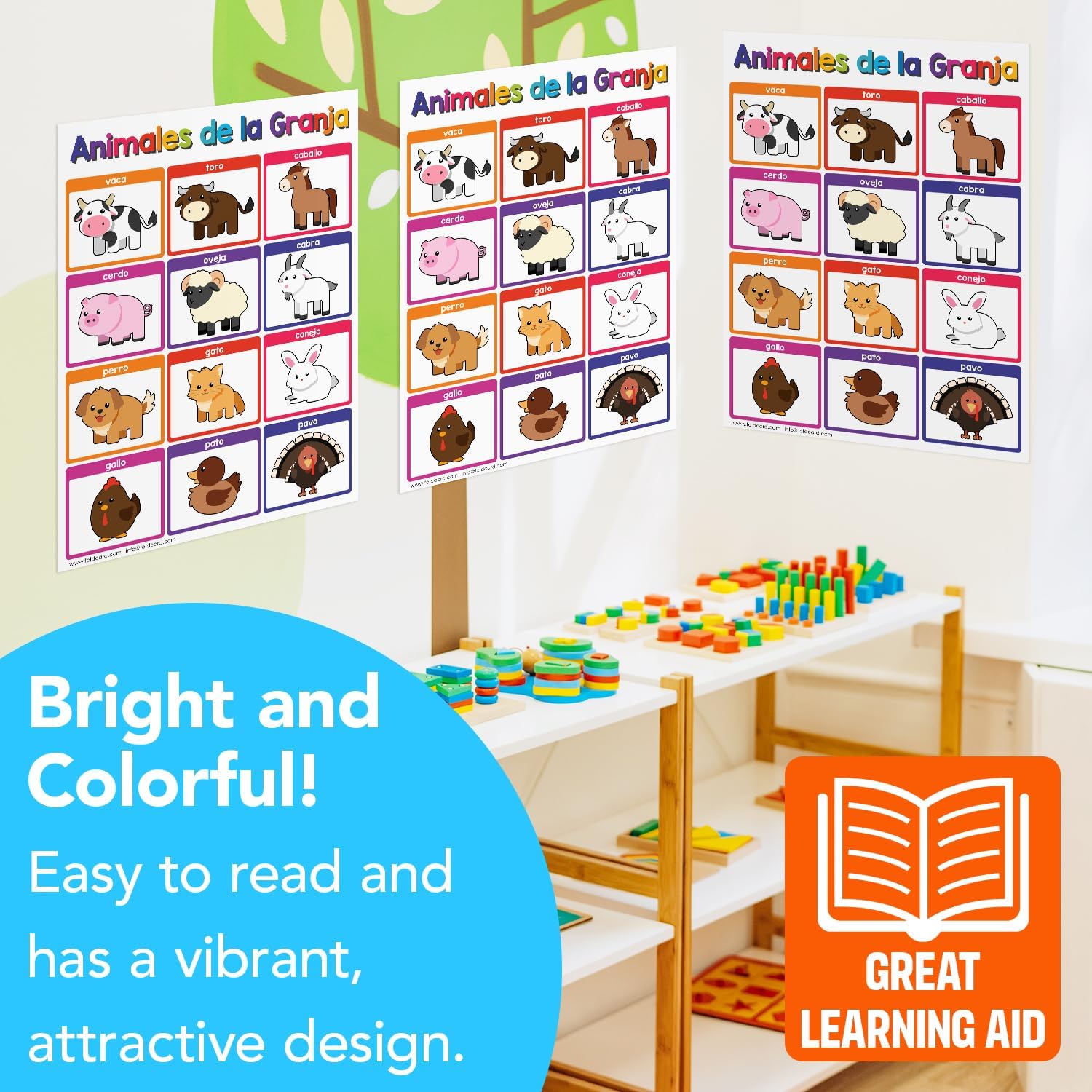 Animales de la Granja – Carteles educativos en español para niños, animales de granja, aprendizaje en aula y educación en casa, ayuda visual y