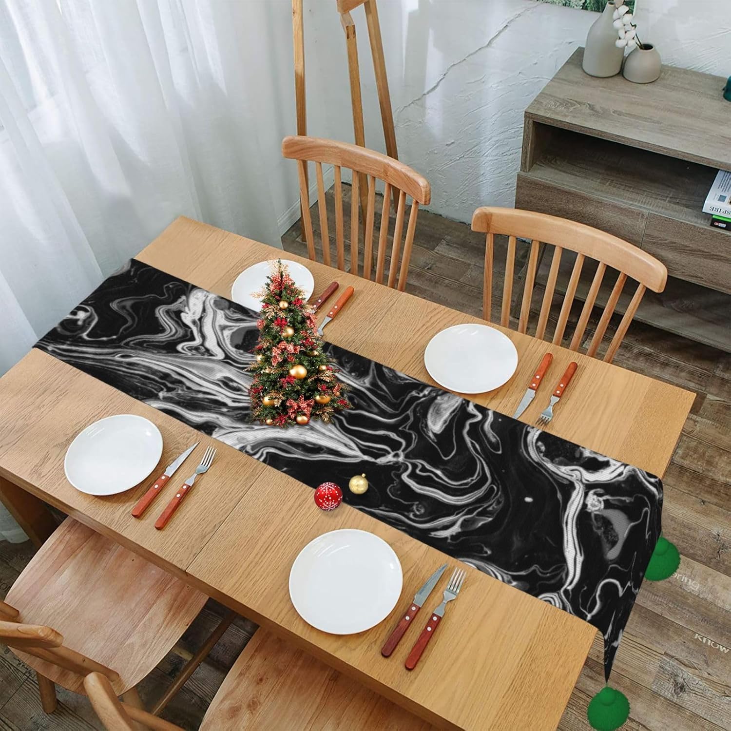 Black Dye Christmas Table Runner Dining Table Decor Christmas Decorations Indoor Home Decor Christmas Table Runners Xmas Navidad Decoracion 2023 for