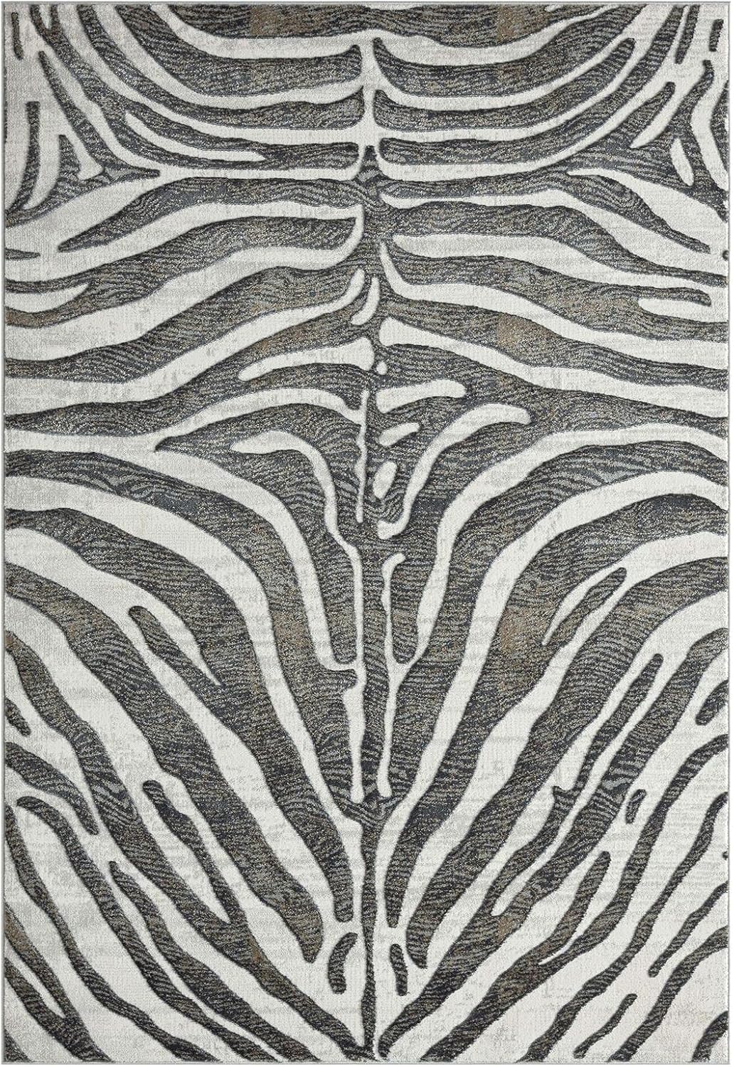 Abani Alfombra contemporánea con patrón de cebra gris y marrón, de 5 pies 3 pulgadas x 7 pies 6 pulgadas, no se desprende, alfombra moderna con