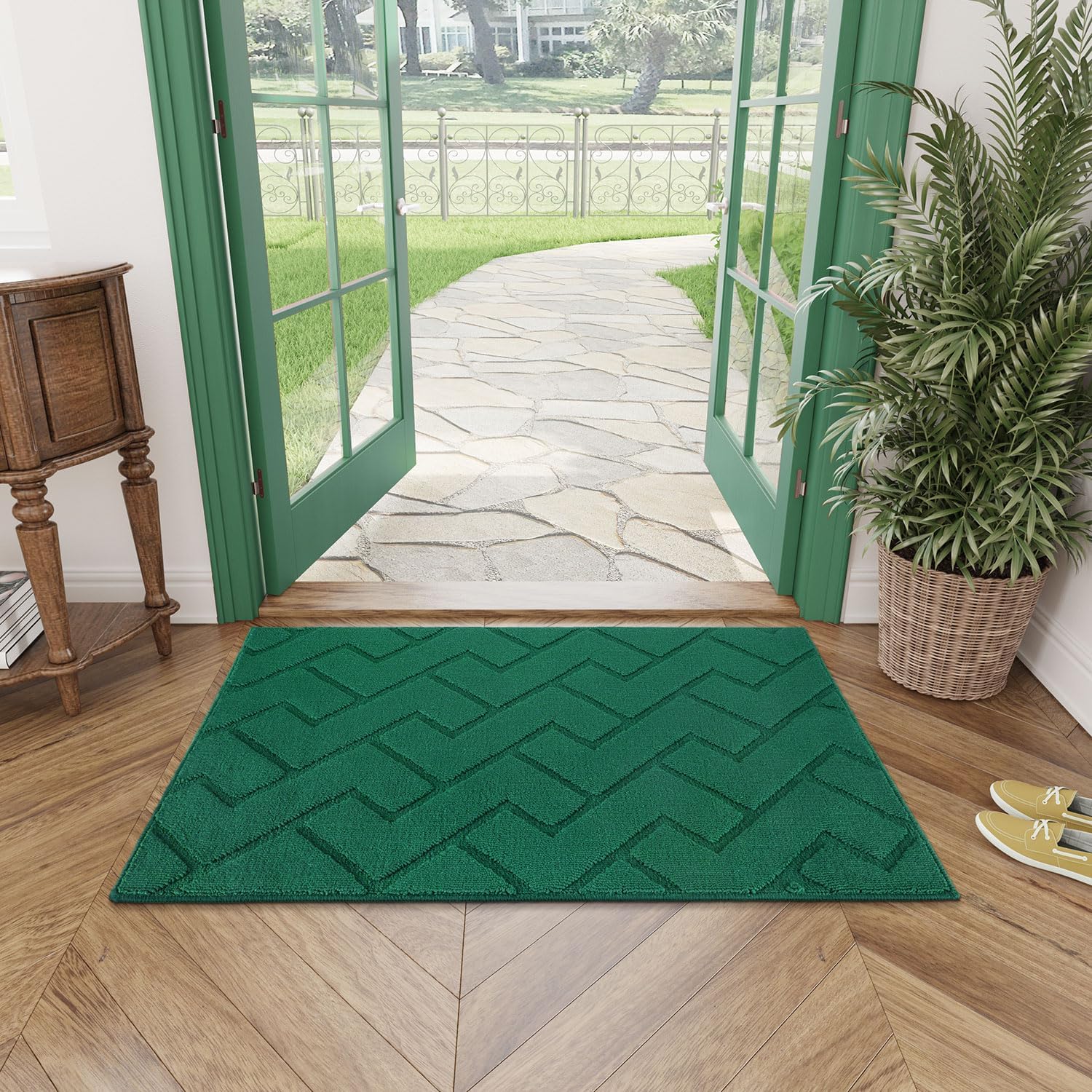 hicorfe Tapete para interiores, tapete para puerta delantera y trasera, parte trasera de goma, 20 x 48 pulgadas, antideslizante, absorbente,
