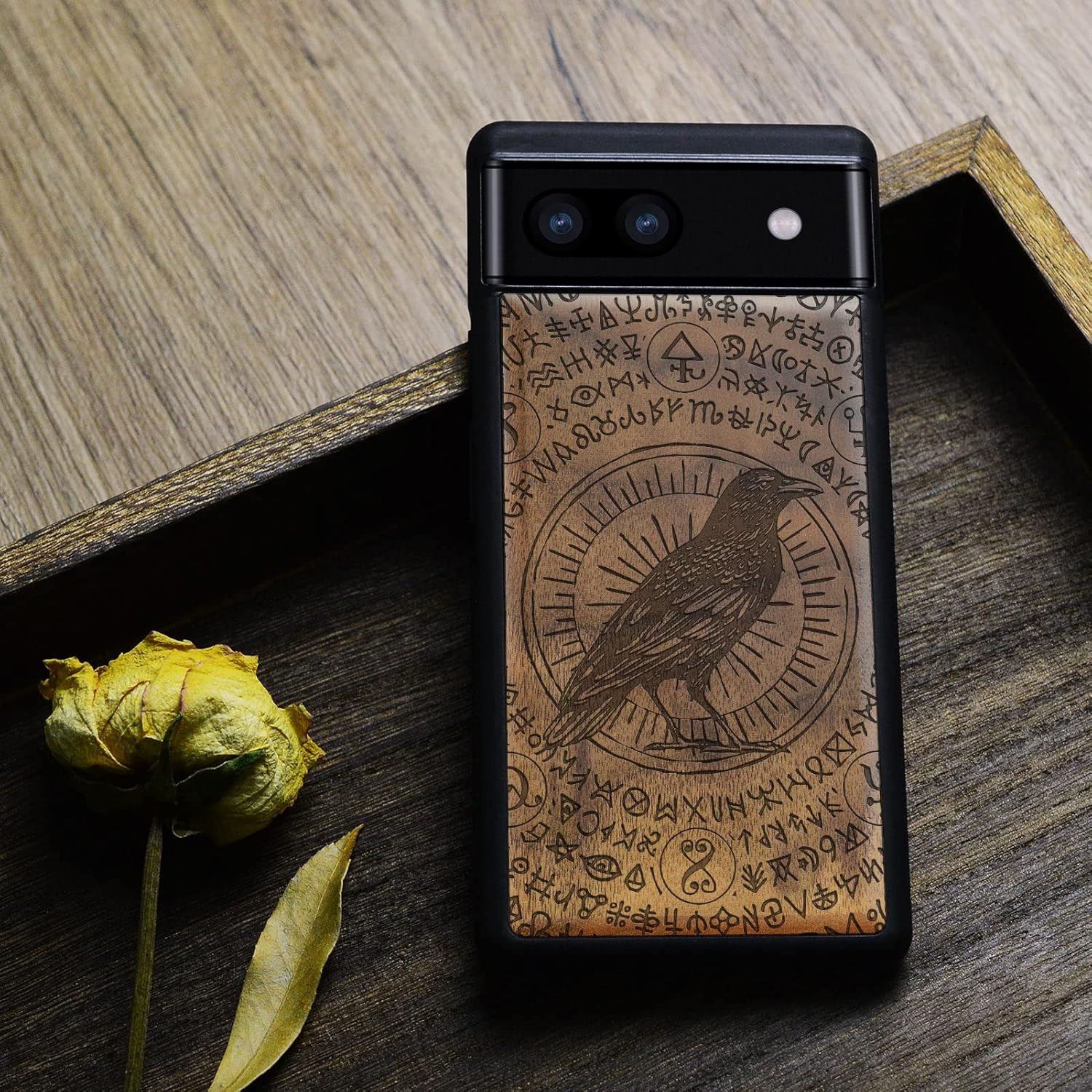 Carveit Funda de madera para Pixel 6a 2022 madera natural y TPU suave negro a prueba de golpes, funda de madera única compatible con Google Pixel 6a