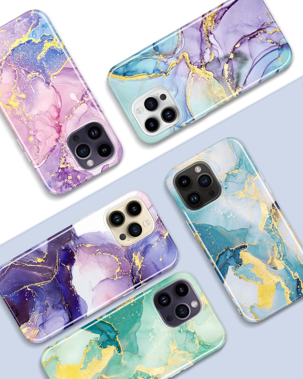 JIAXIUFEN Funda diseñada para iPhone 14 Pro Max, funda dorada con purpurina de mármol, delgada, a prueba de golpes, funda de silicona de goma suave