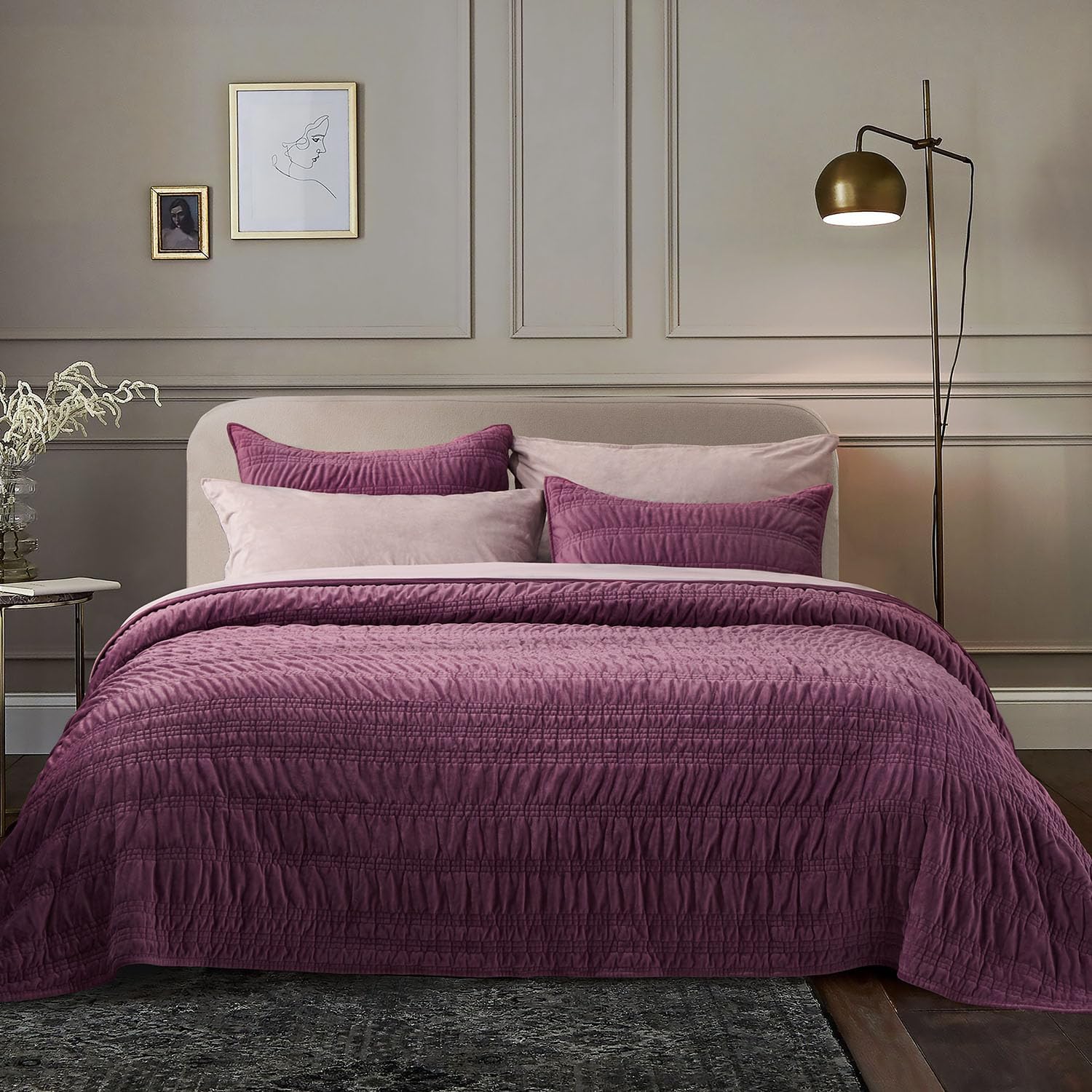 EVERGRACE Juego de edredón de terciopelo de lujo, tamaño Queen, ropa de cama de terciopelo ultrasuave, juego de colcha de terciopelo fruncido, juego