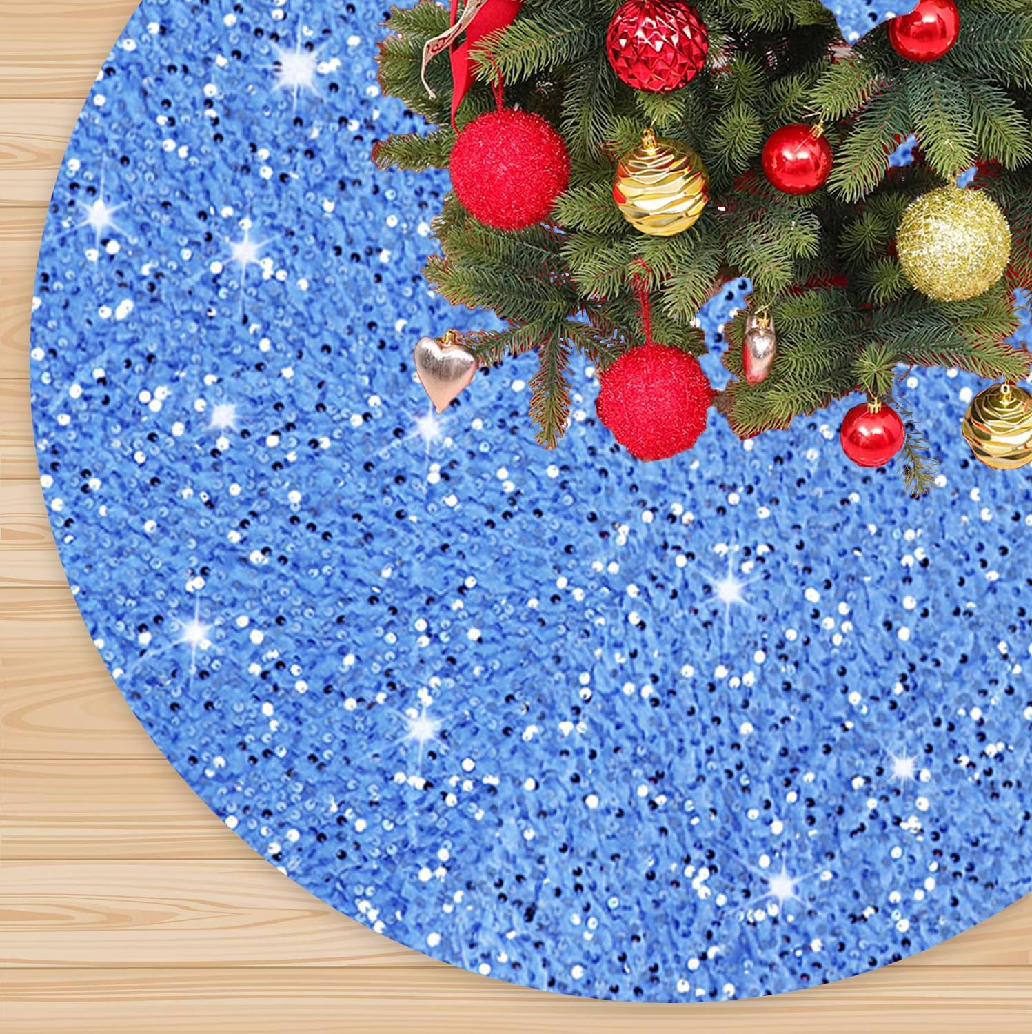 Falda de árbol de Navidad, color azul bebé, 36 pulgadas, falda de árbol de lentejuelas con purpurina, falda de árbol de terciopelo azul claro, falda