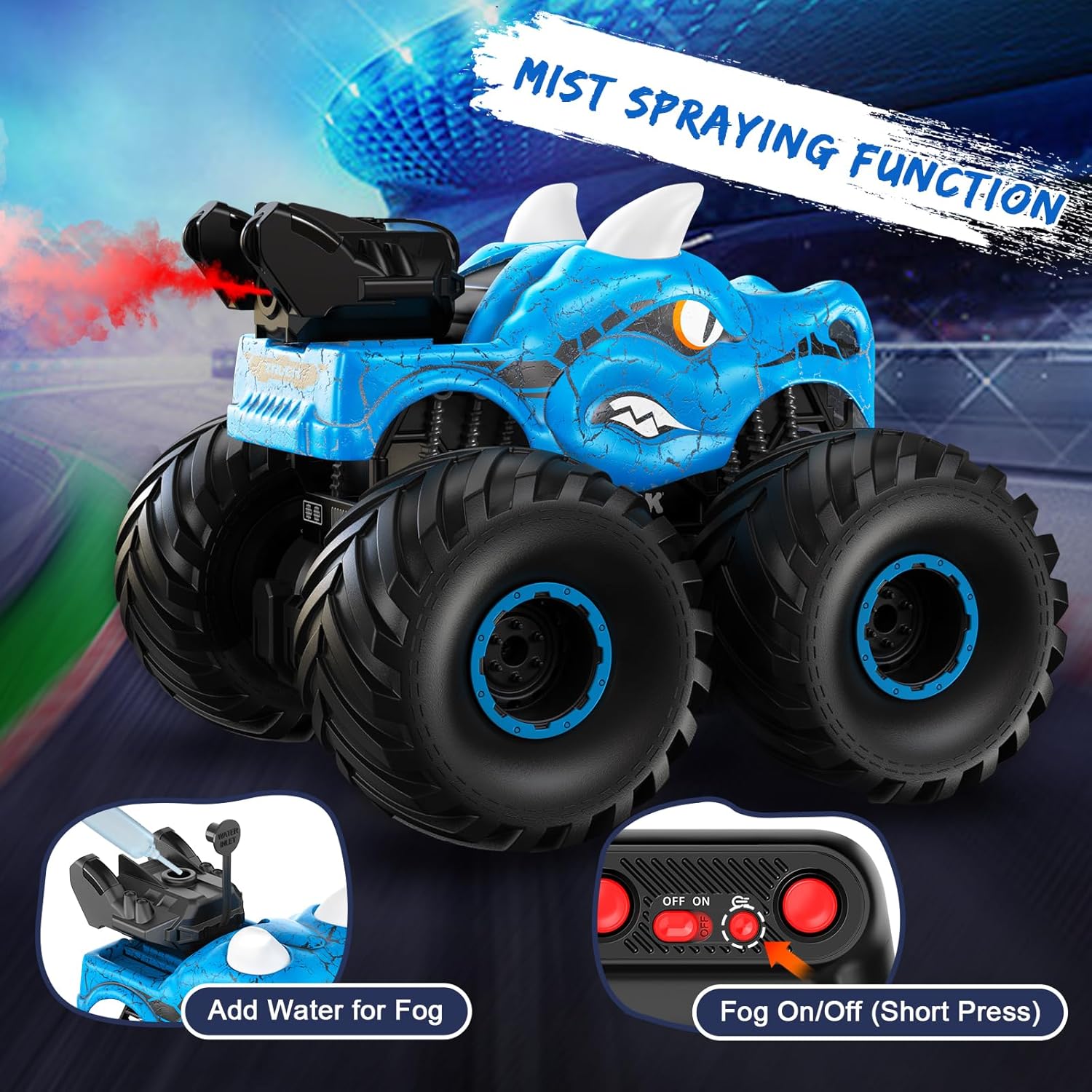 Scientoy Auto a control remoto, autos RC giratorios de 360 para niños de 4 a 7 años con aerosol, luz y sonido, camiones monstruos todo terreno de