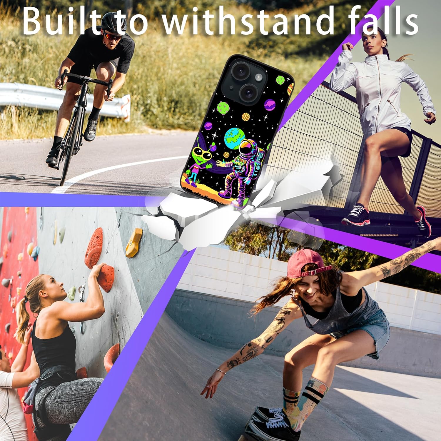 Losthll Funda compatible con iPhone 15, funda de teléfono hippie de astronauta y alienígena, goma de silicona líquida suave a prueba de golpes,