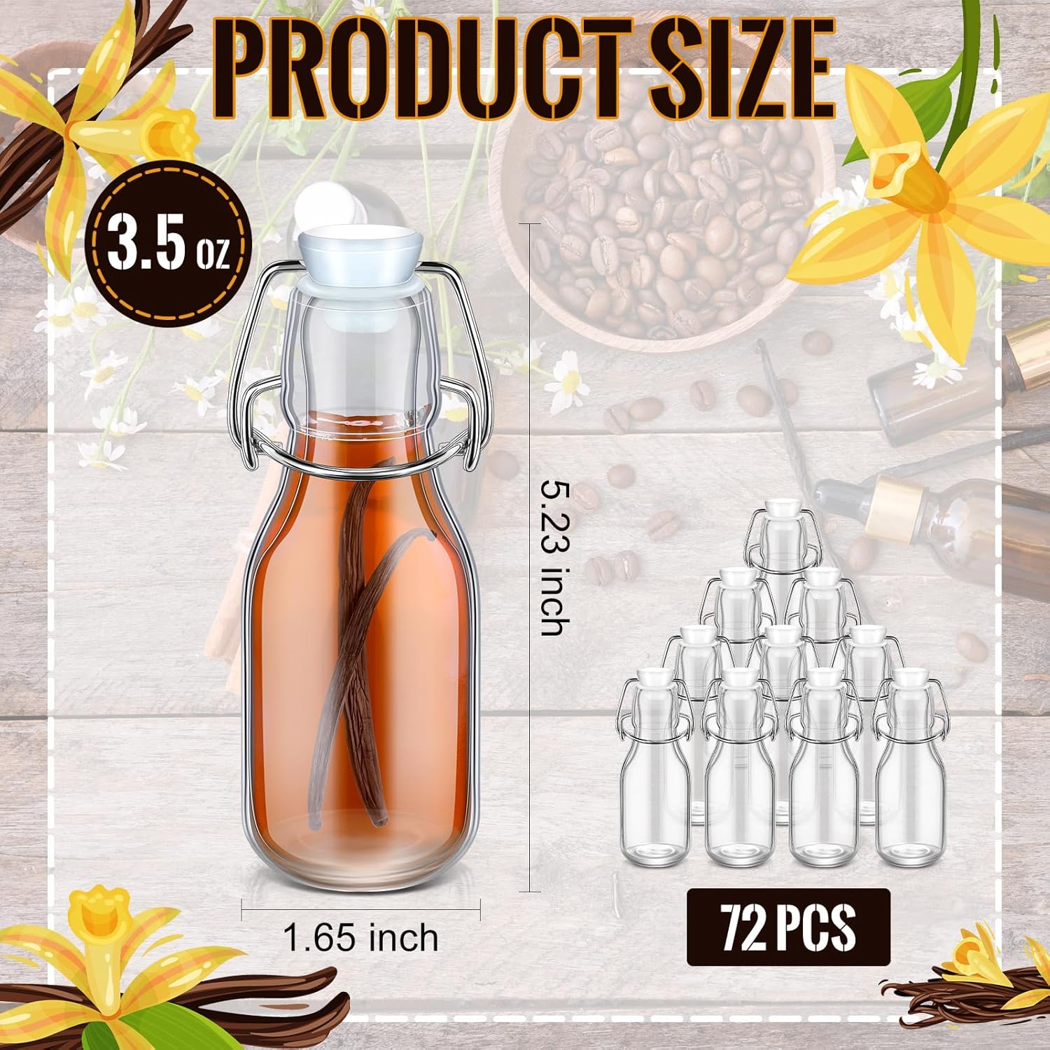 Botellas de vidrio pequeñas con tapa abatible de 3.5 onzas, botella de vidrio transparente con tapas, botellas de extracto de vainilla con