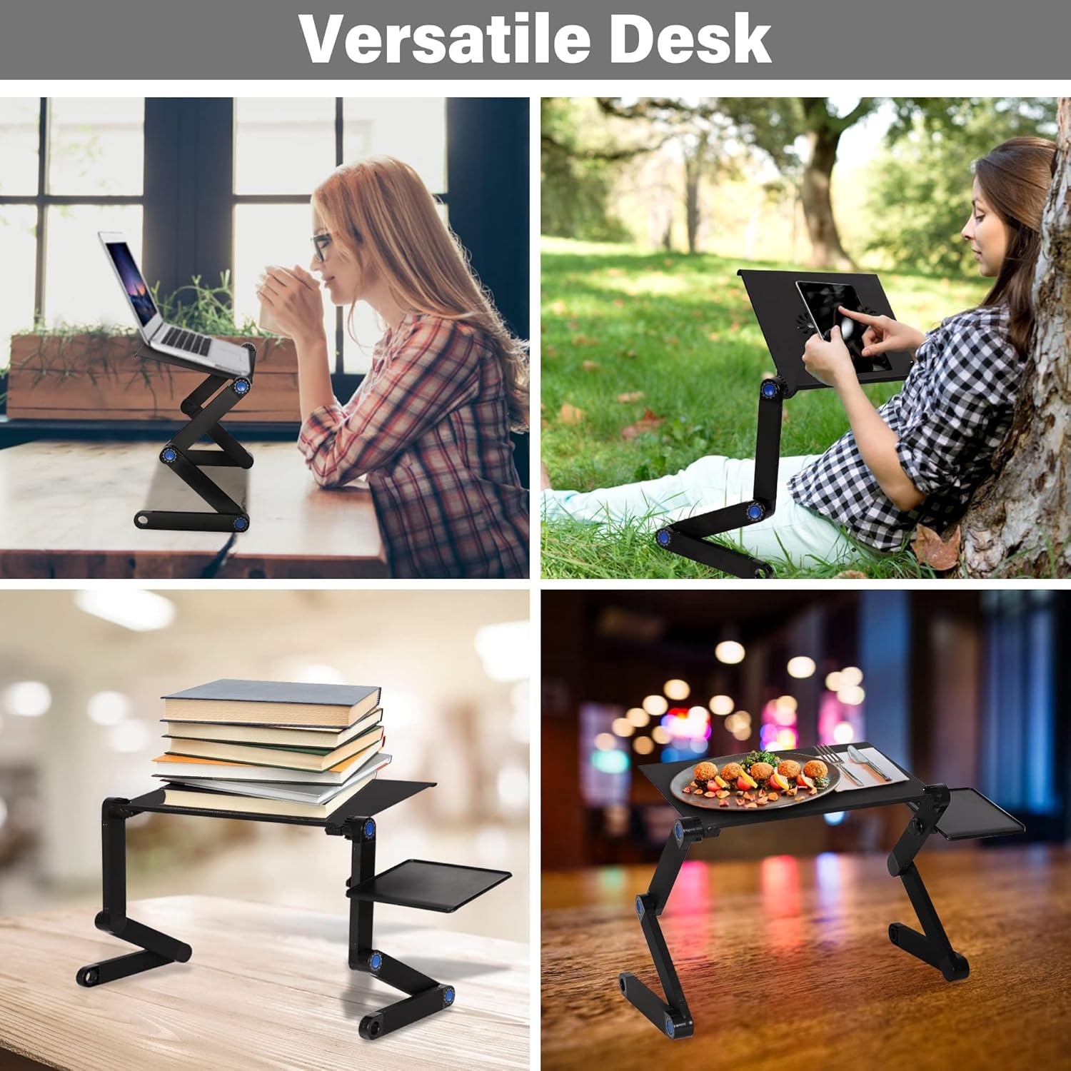 TRY & DO Soporte ajustable para laptop para sofá, cama, escritorio portátil de aluminio, escritorio ergonómico plegable para laptop con 2