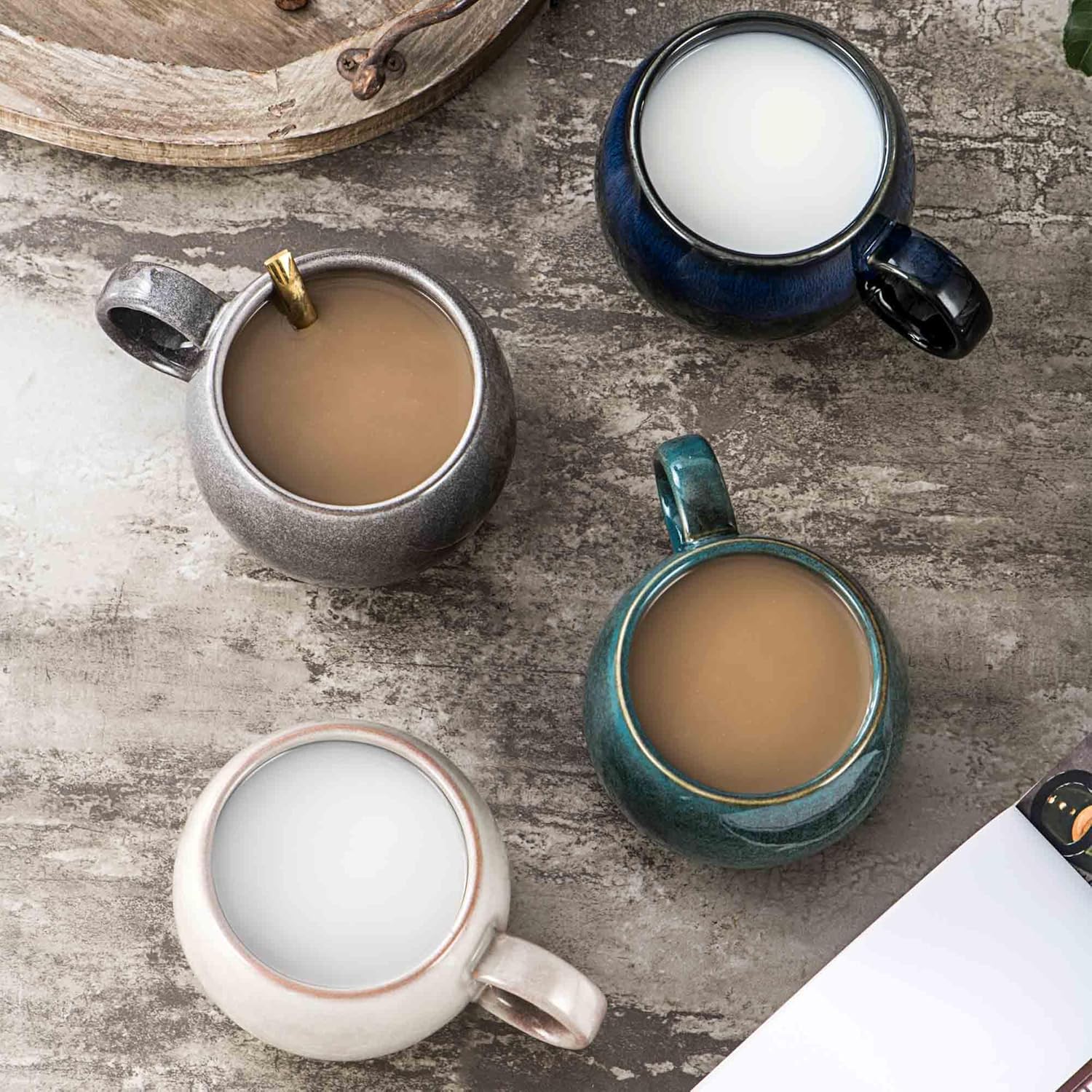 UNICASA Juego de 4 tazas de café, tazas de cerámica jumbo de 18 onzas, cereales de porcelana, tazas de sopa con asas para café, té, leche, café con