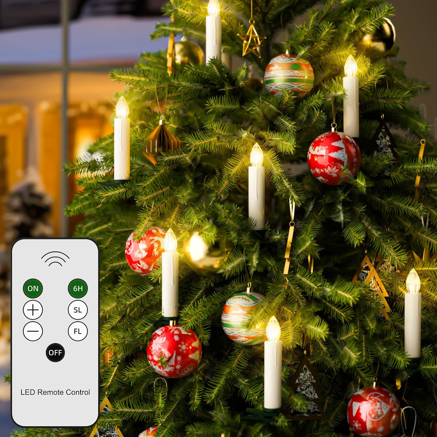10 velas de Navidad para ventana, funciona con pilas, sin llama, con temporizador y clips remotos, luz blanca cálida para decoración de árboles de
