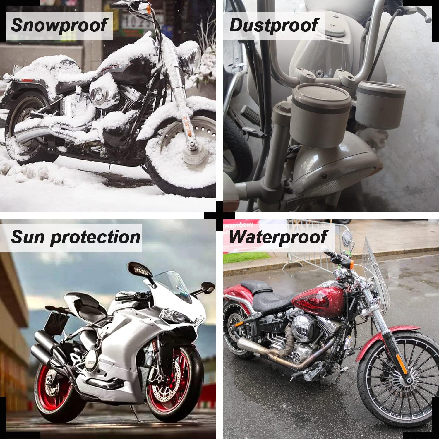 WinPower Funda impermeable para motocicleta para exteriores, cubierta de nieve de invierno compatible con Yamaha, Honda, Suzuki, Kawasaki y todos