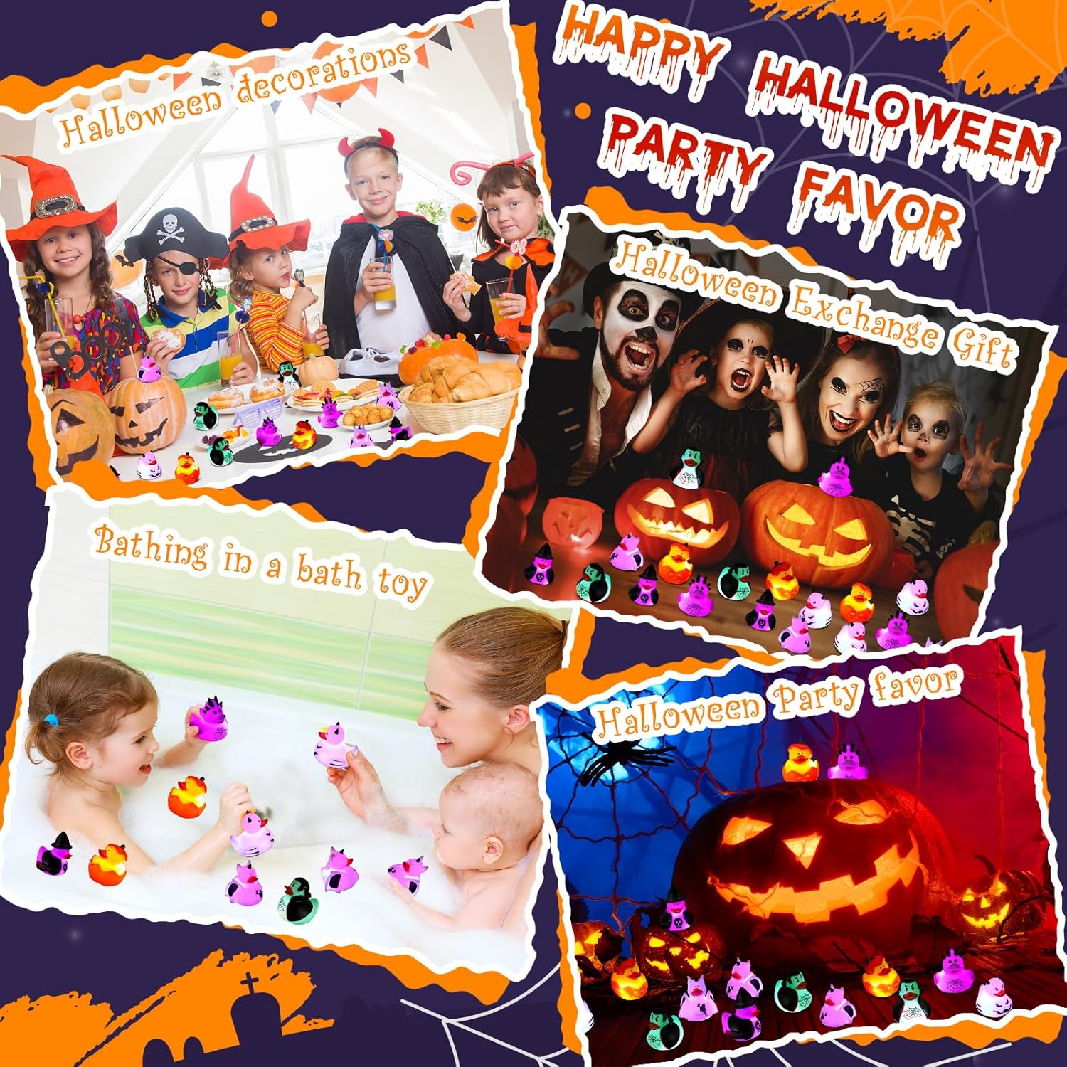 Patos de goma de Halloween de 2 pulgadas, patos de goma que brillan en la oscuridad, juguetes de baño, regalos temáticos de Halloween, surtido de
