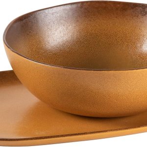 Bloomhouse Palermo Sun – Juego de 2 recipientes para servir y platos ovalados de cerámica reactiva, color amarillo tumérico Bloomhouse Palermo Sun – Juego de 2 recipientes para servir y platos ovalados de cerámica reactiva, color amarillo tumérico