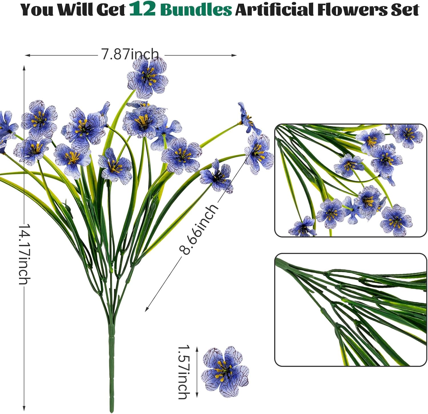 12 flores artificiales para exteriores, decoración de flores de plástico, resistentes a los rayos UV, arbustos, plantas artificiales para interiores