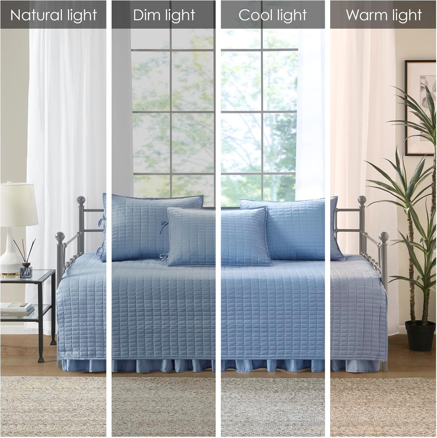 Comfort Spaces – Funda de sofá cama de lujo de doble cara, acolchada, ropa de cama acogedora para todas las estaciones con falda de cama, fundas a
