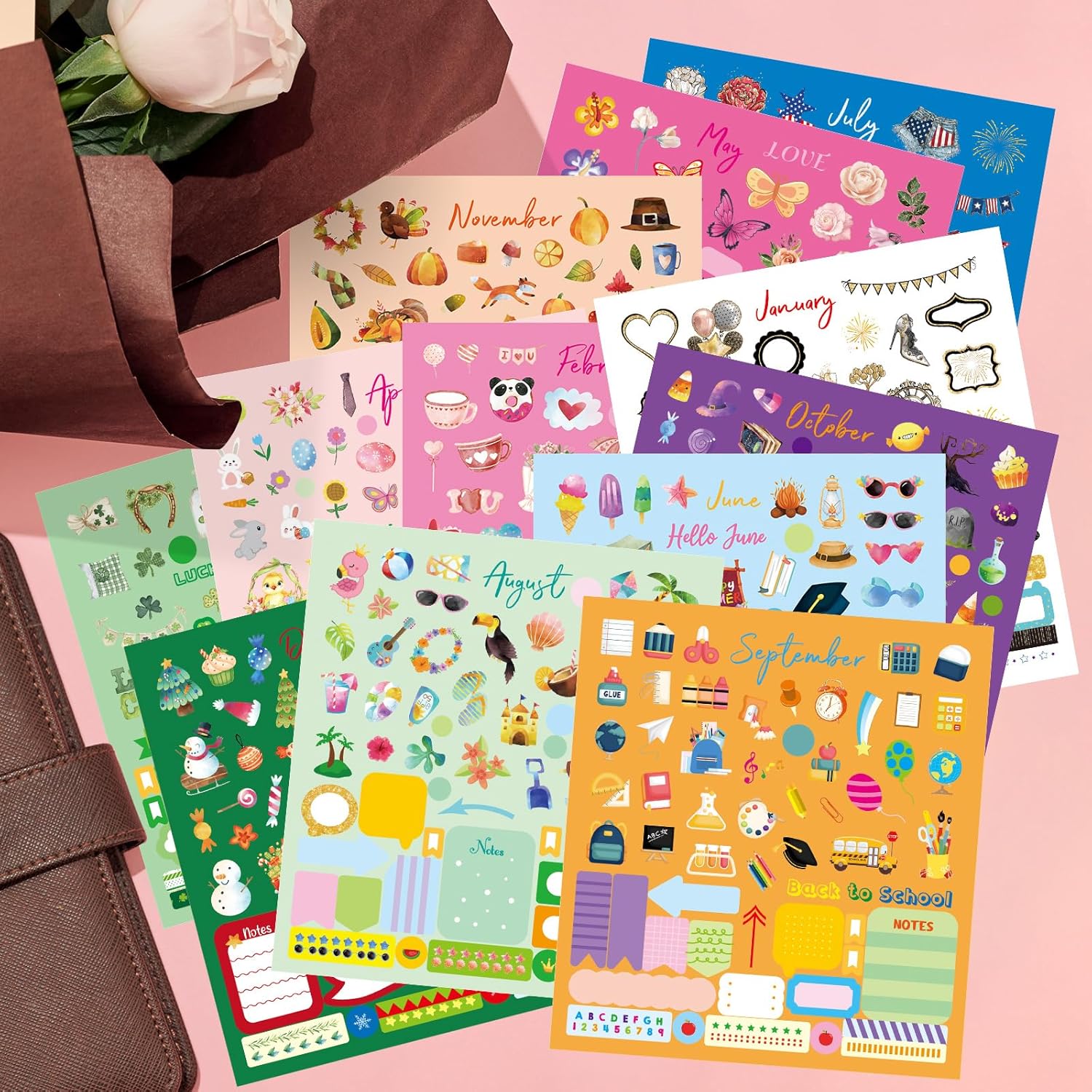 24 hojas de calcomanías navideñas surtidas para planificador, calcomanías de calendario de Año Nuevo, para niños y adultos, regalos de fiesta