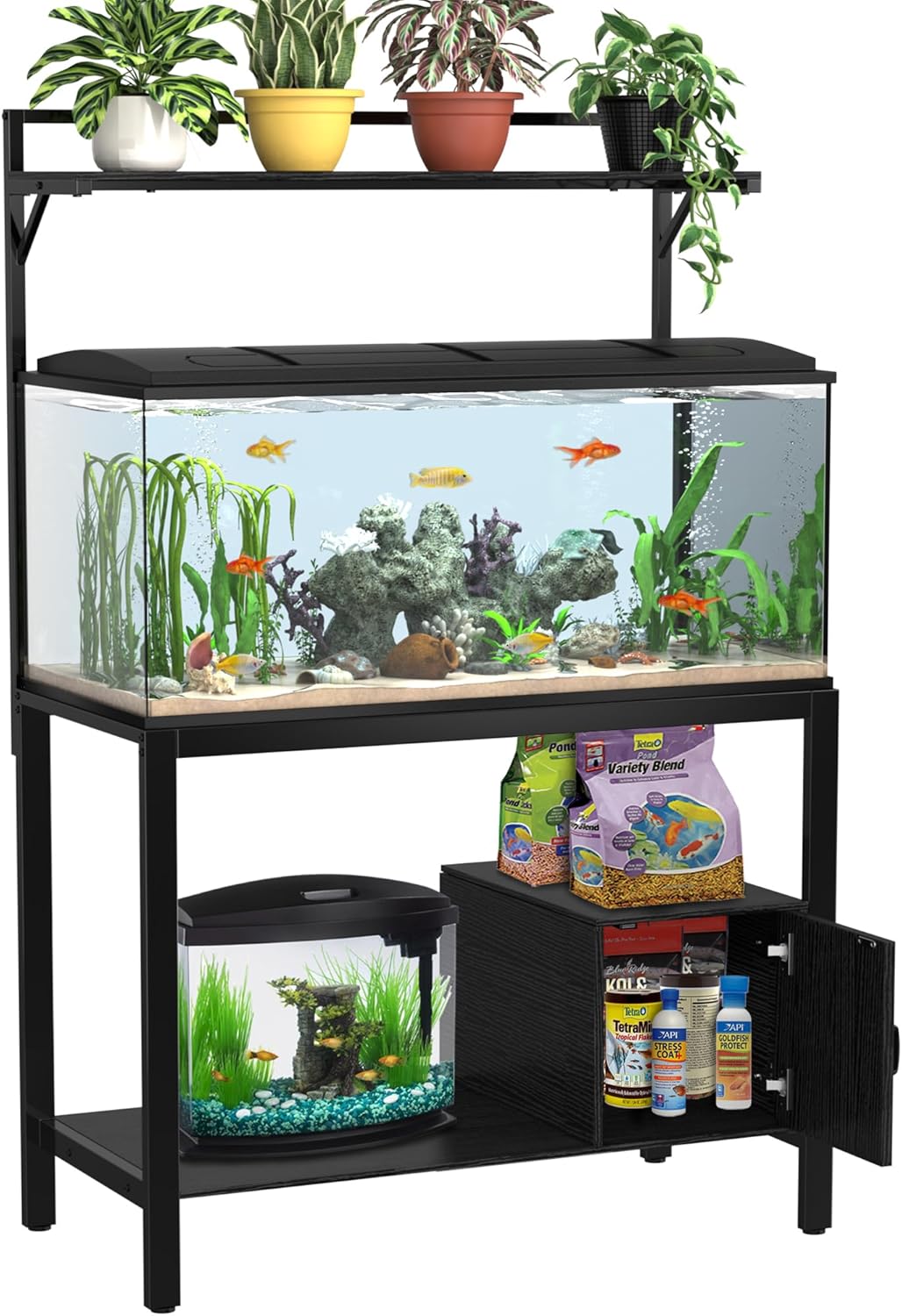 GDLF Soporte para pecera de 40 a 50 galones con estante para plantas, soporte de metal para acuario con almacenamiento de cubículos, mesa de 36.6 x