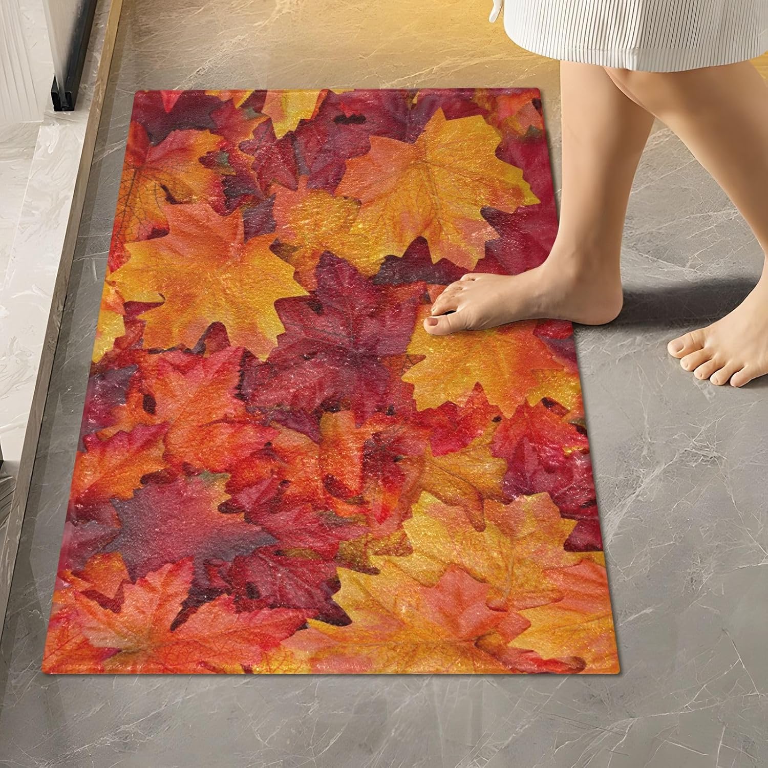Bathroom Rugs Sets 2 Piece 24×16+24×20 Inch,Soft U-Shaped Contour Toilet Rug Red Maple Leaf Non-Slip Absorbent Bath Floor Mat Carpet Set Water